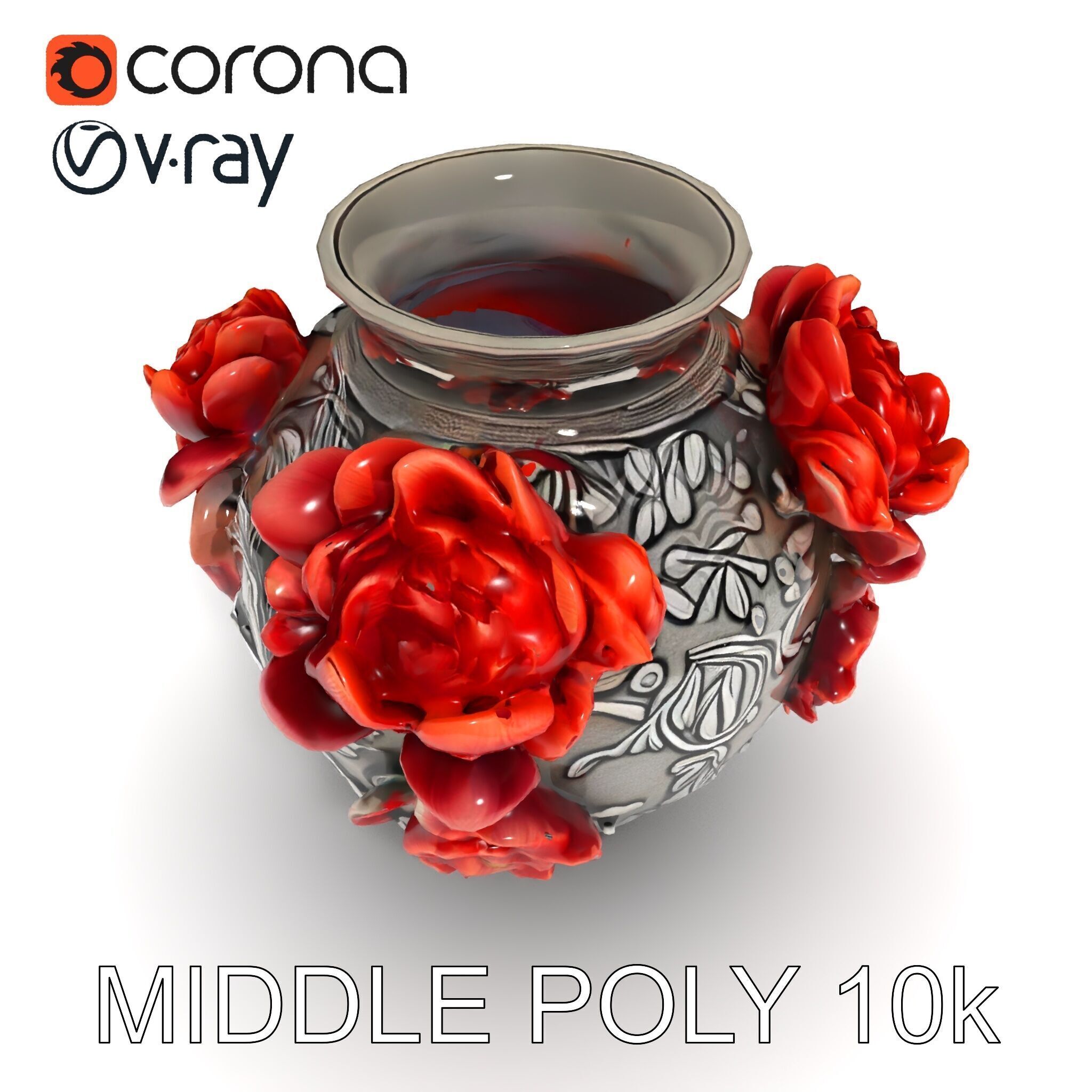 Ornate Floral Vase D Model Pack Low-poly 3D model_32