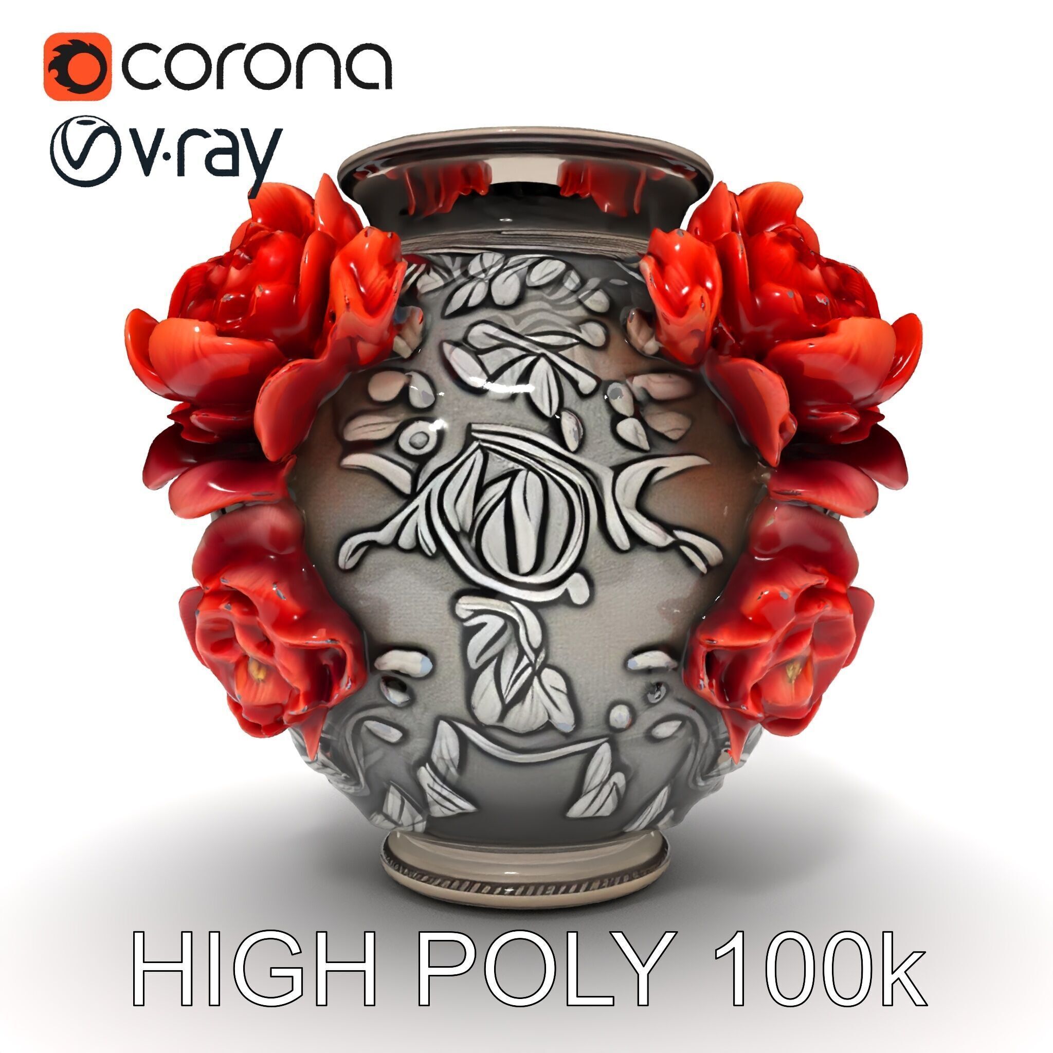 Ornate Floral Vase D Model Pack Low-poly 3D model_8