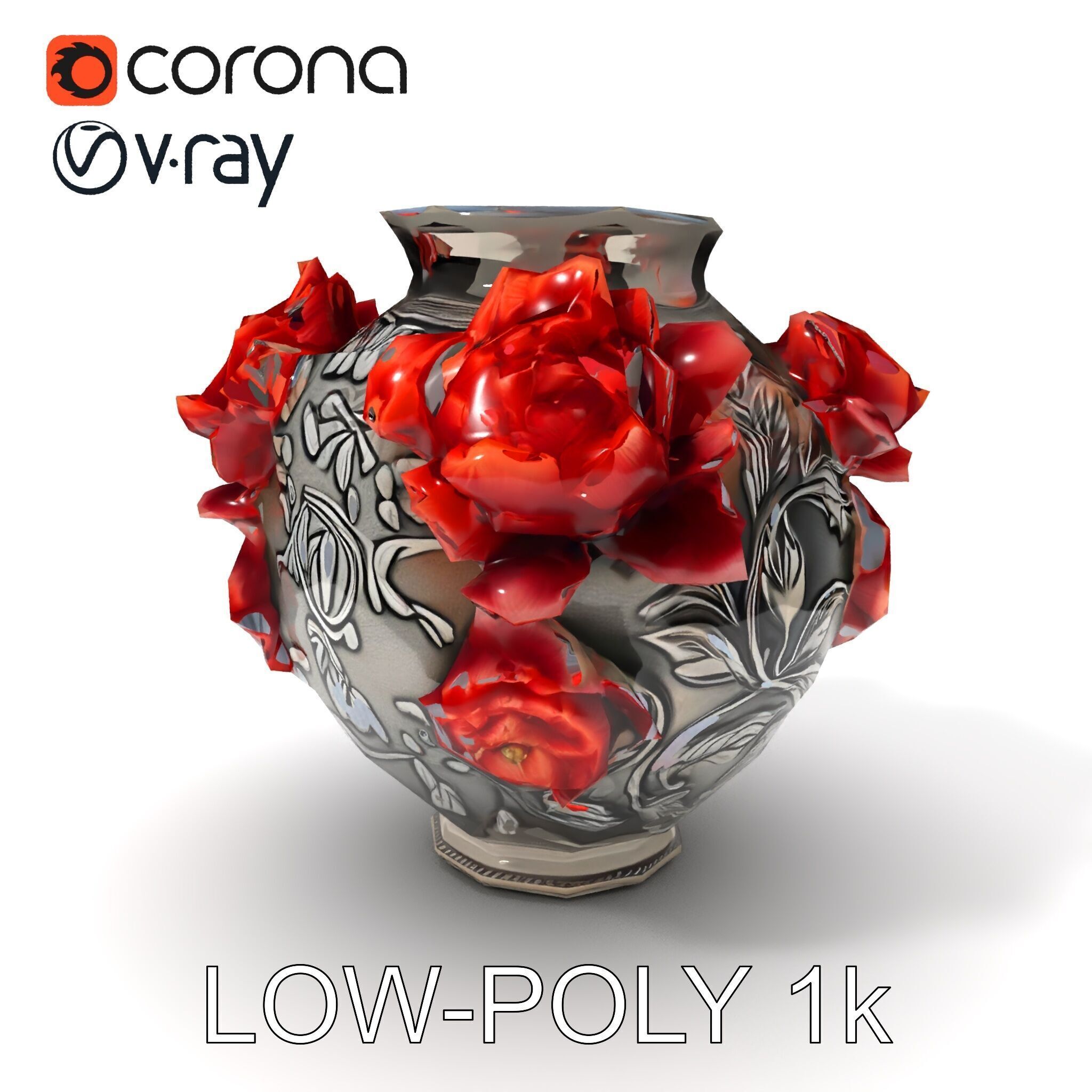 Ornate Floral Vase D Model Pack Low-poly 3D model_20
