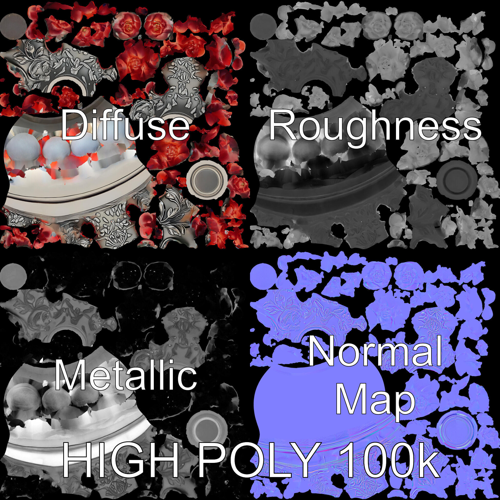 Ornate Floral Vase D Model Pack Low-poly 3D model_2