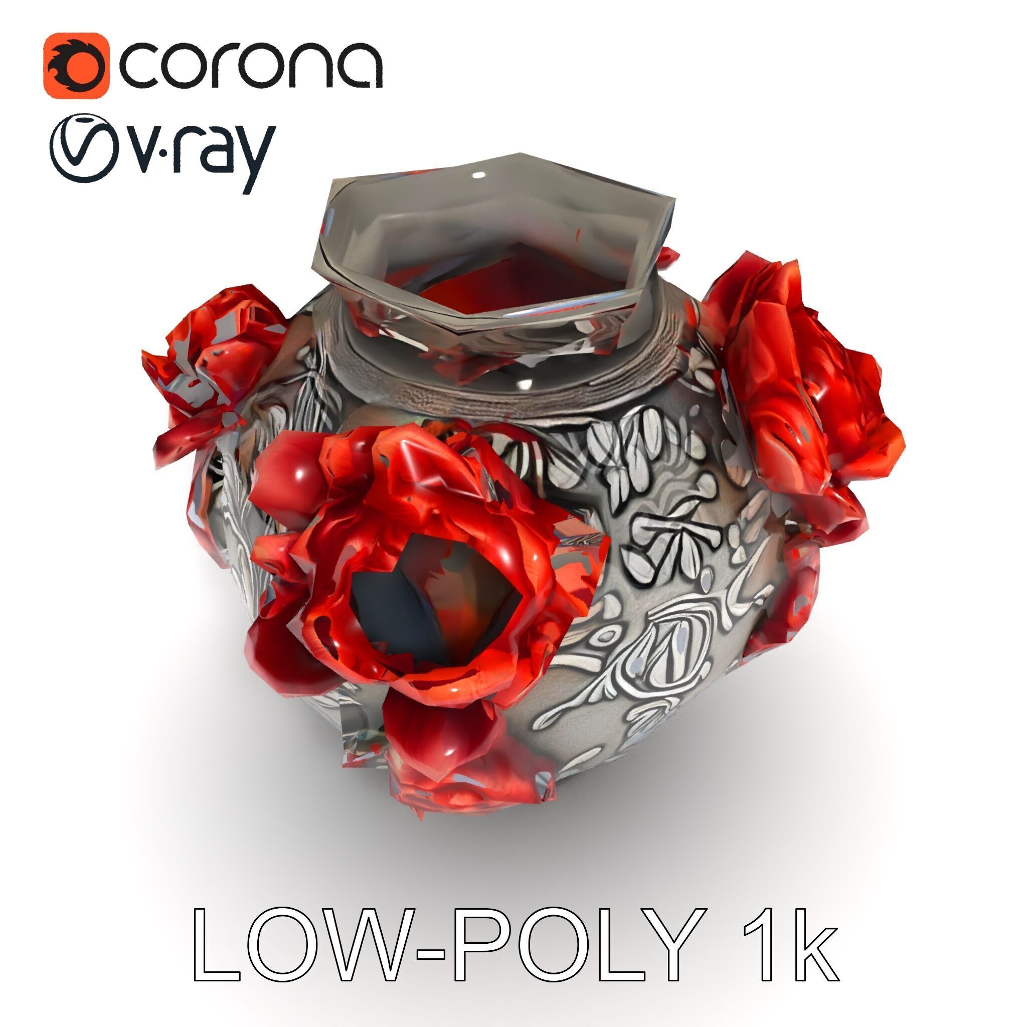 Ornate Floral Vase D Model Pack Low-poly 3D model_27