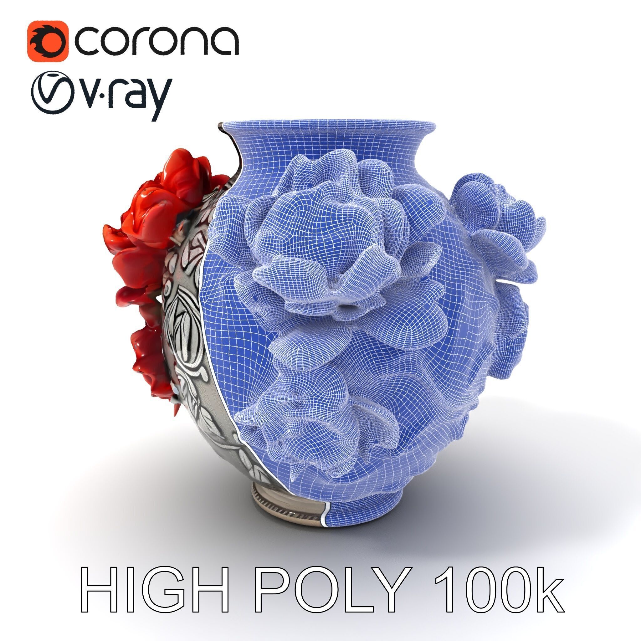 Ornate Floral Vase D Model Pack Low-poly 3D model_3