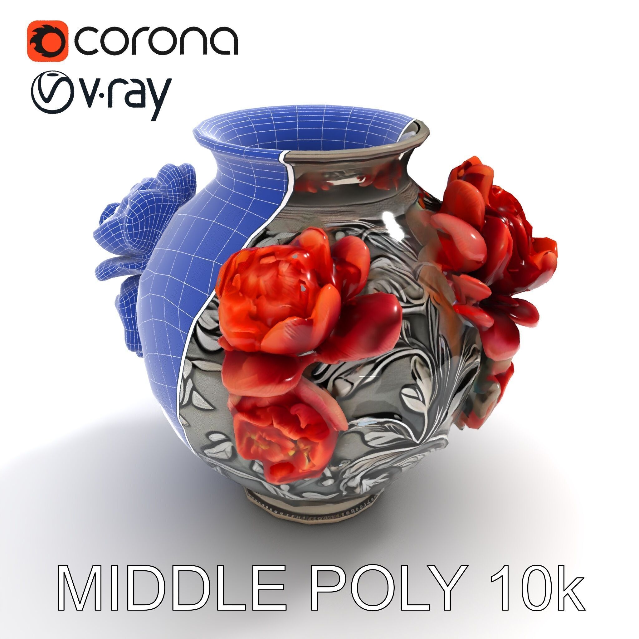 Ornate Floral Vase D Model Pack Low-poly 3D model_17