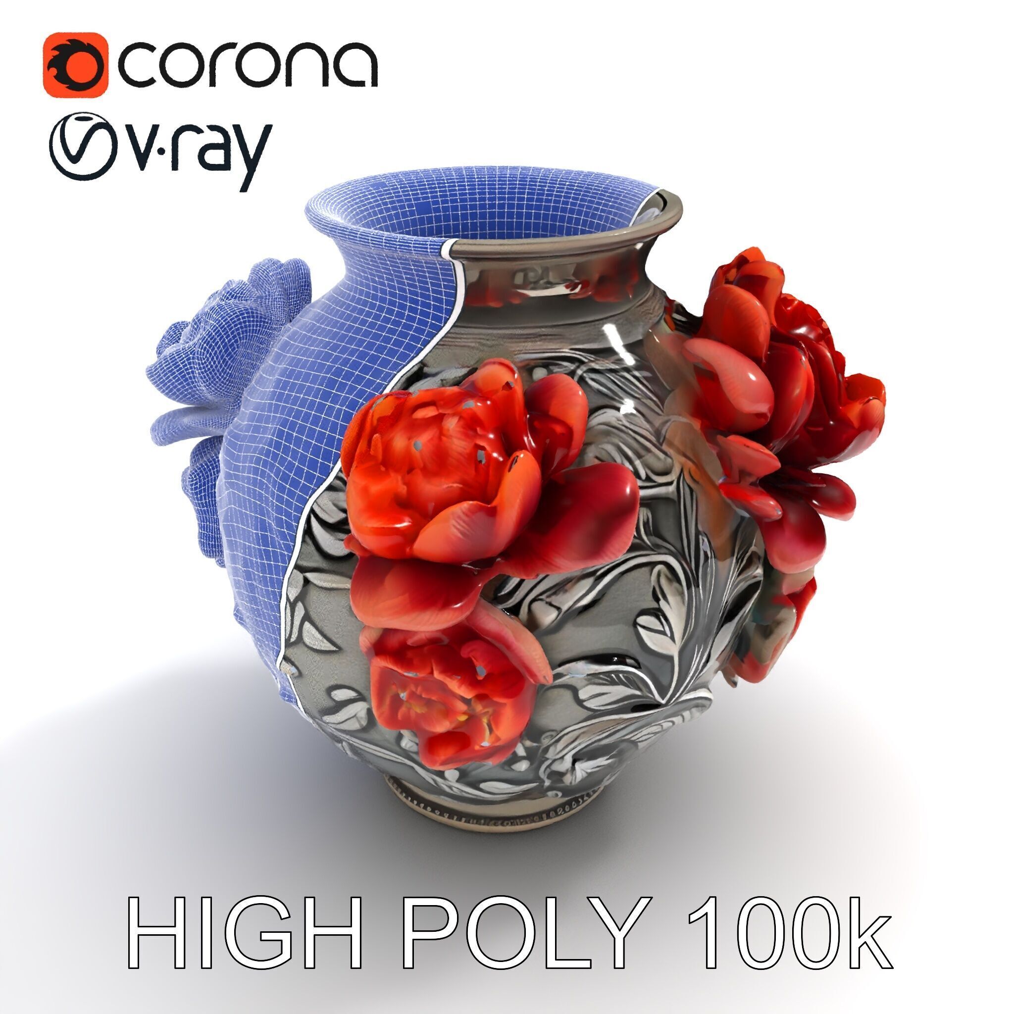 Ornate Floral Vase D Model Pack Low-poly 3D model_11