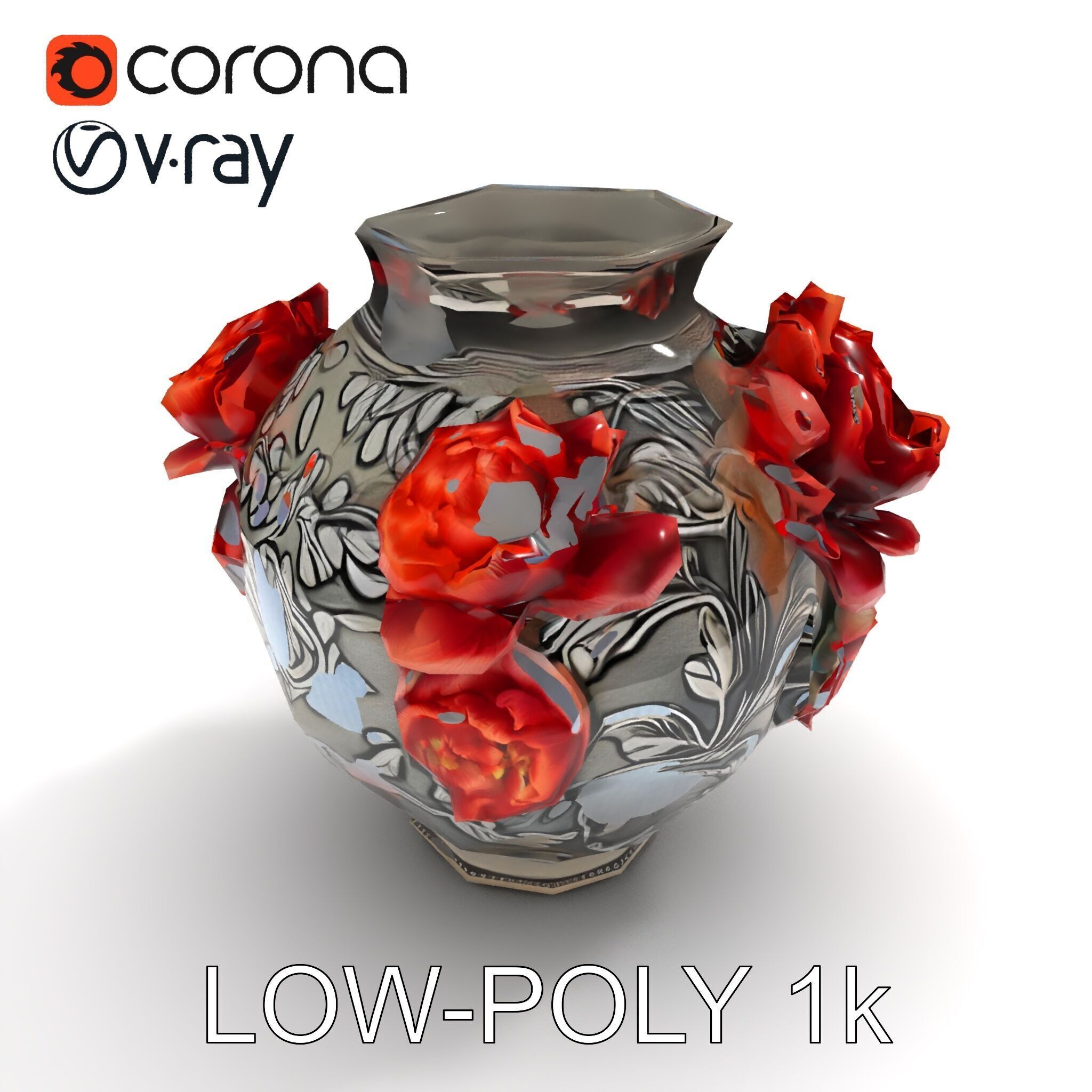 Ornate Floral Vase D Model Pack Low-poly 3D model_15