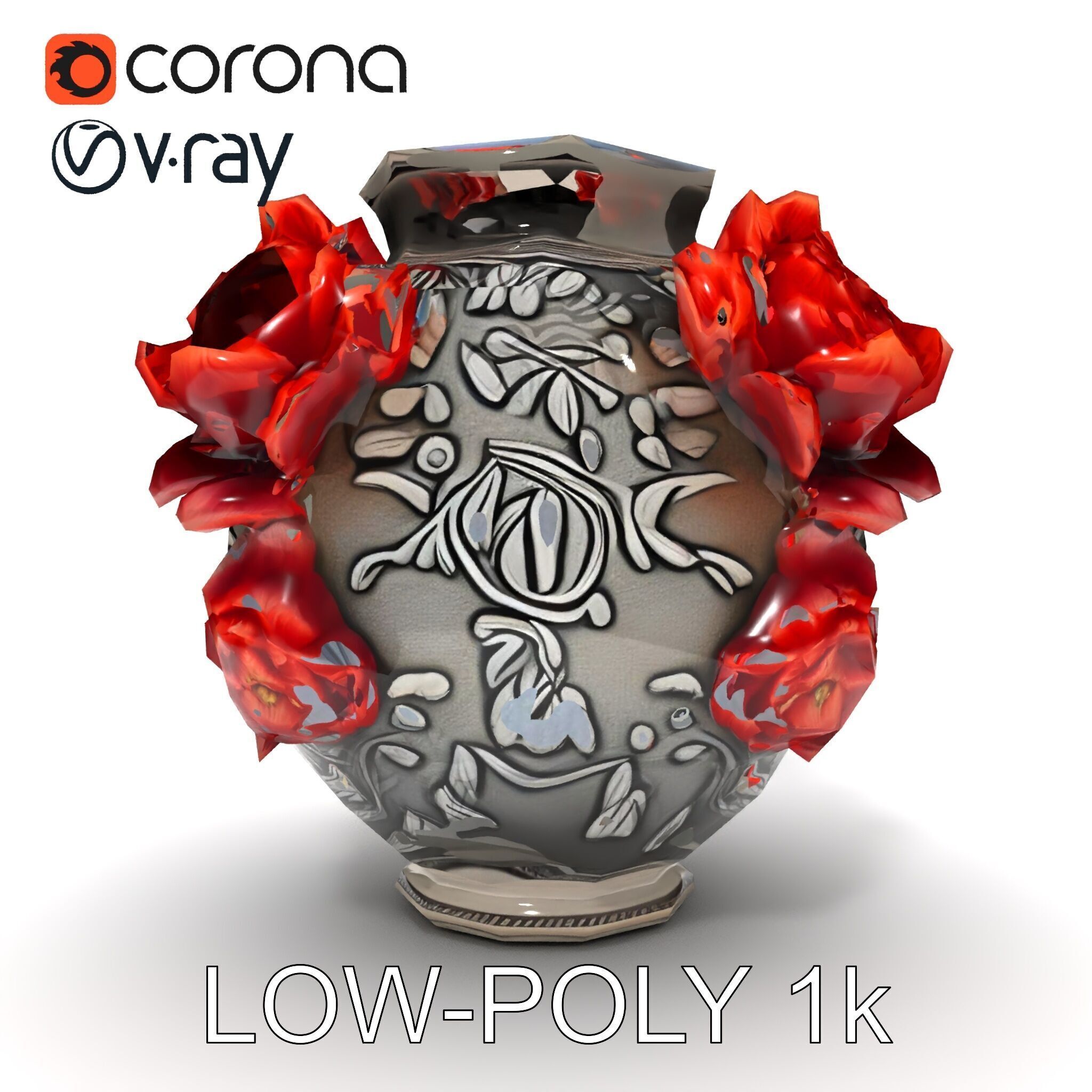 Ornate Floral Vase D Model Pack Low-poly 3D model_18