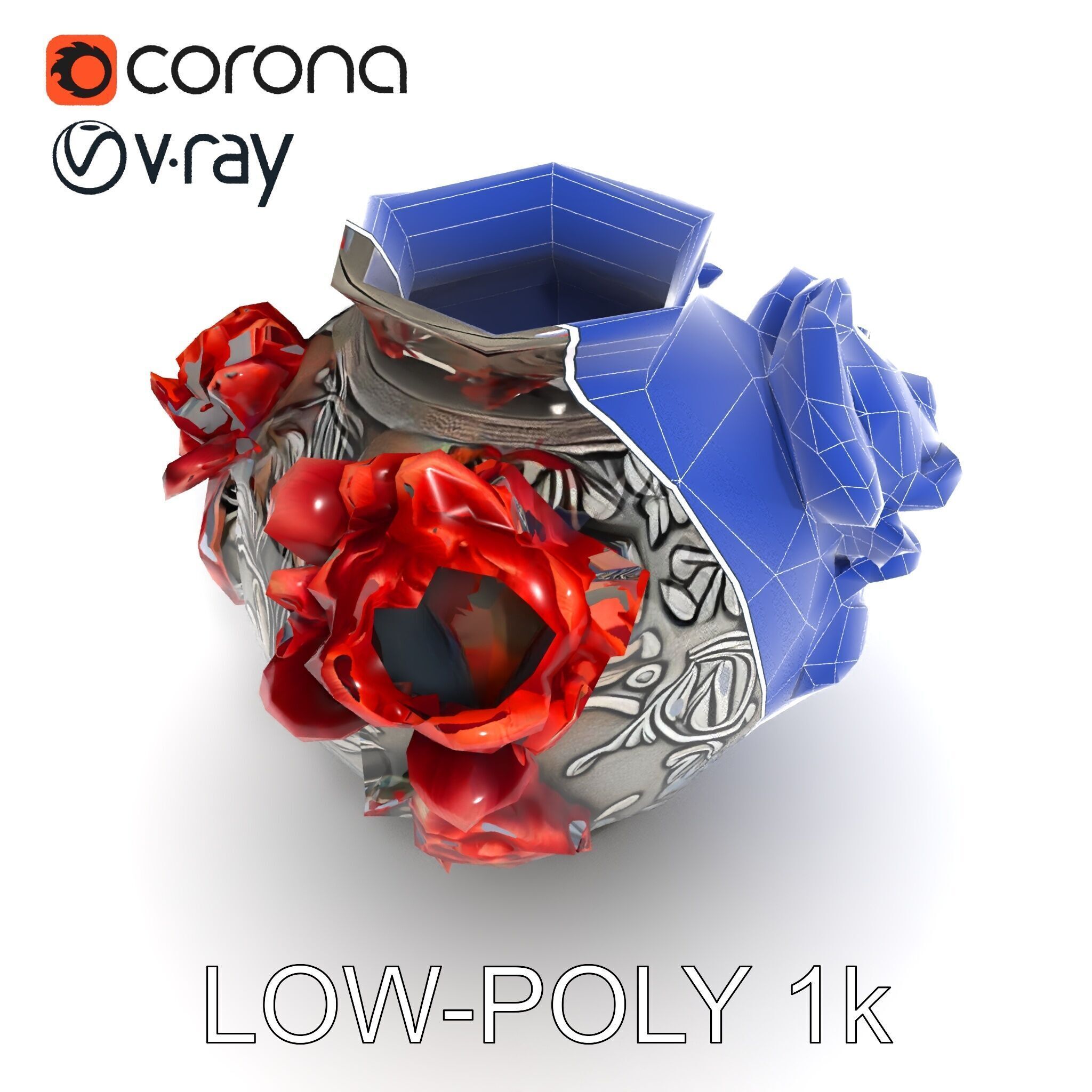 Ornate Floral Vase D Model Pack Low-poly 3D model_10