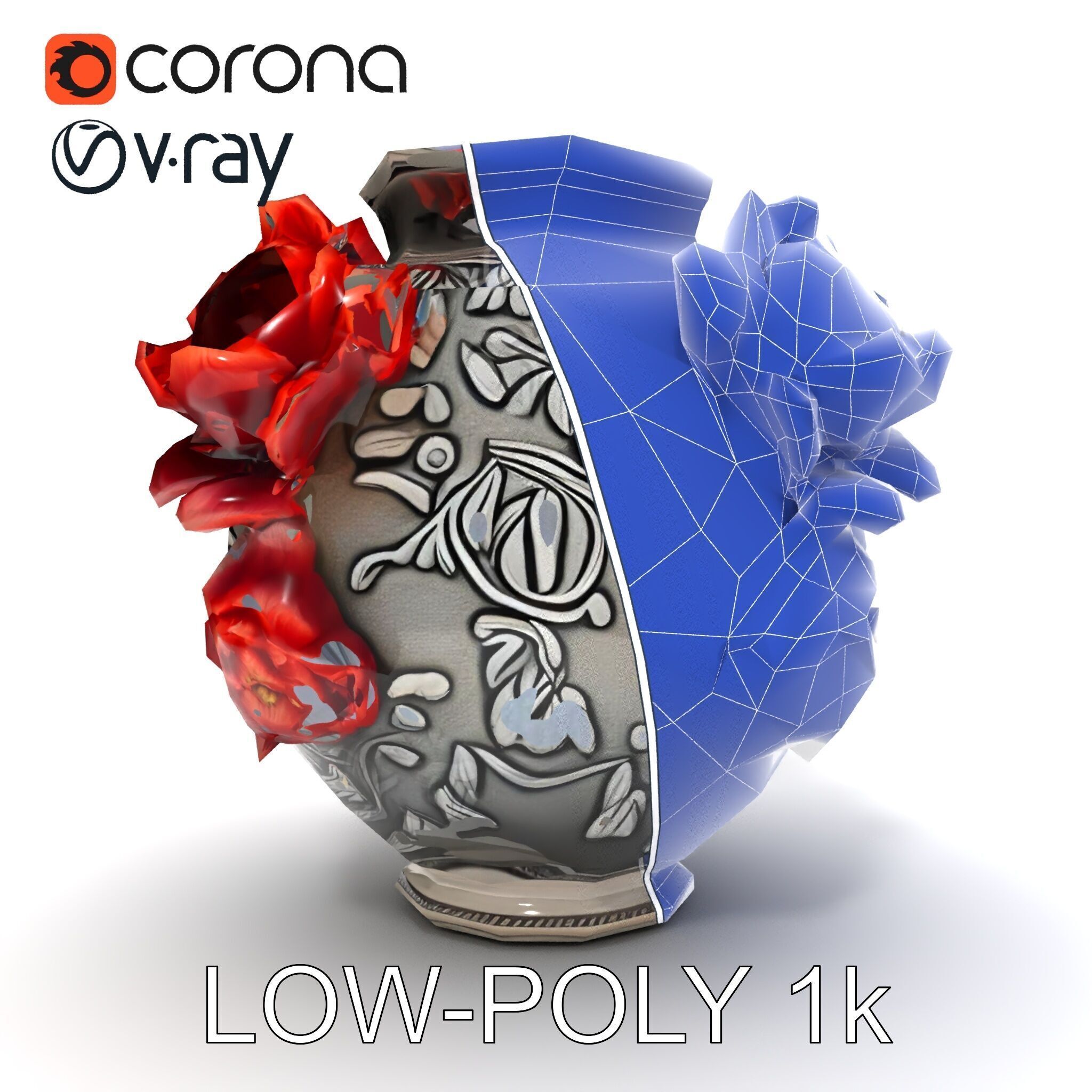 Ornate Floral Vase D Model Pack Low-poly 3D model_13