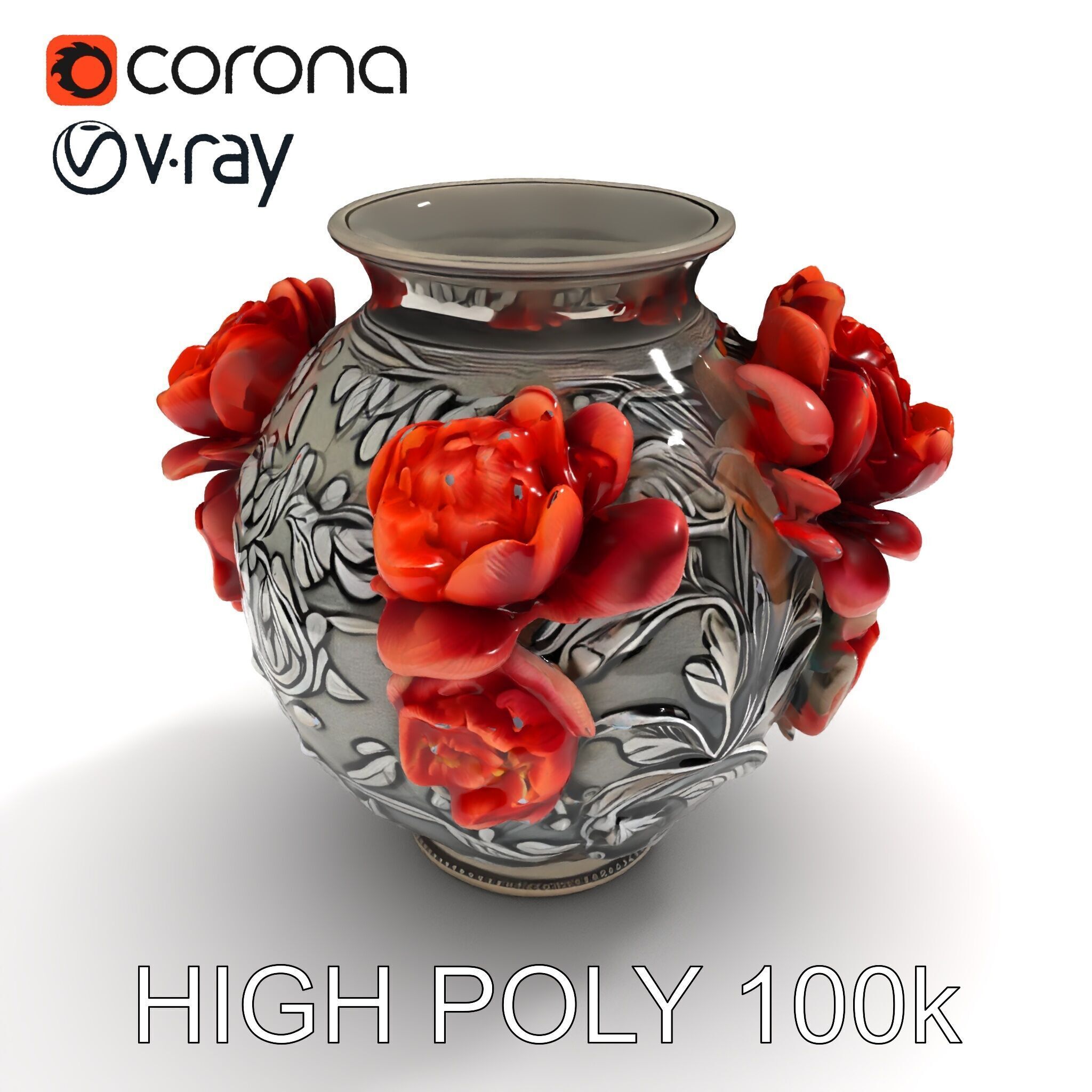 Ornate Floral Vase D Model Pack Low-poly 3D model_21