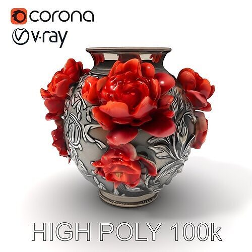 Ornate Floral Vase D Model Pack Low-poly 3D model