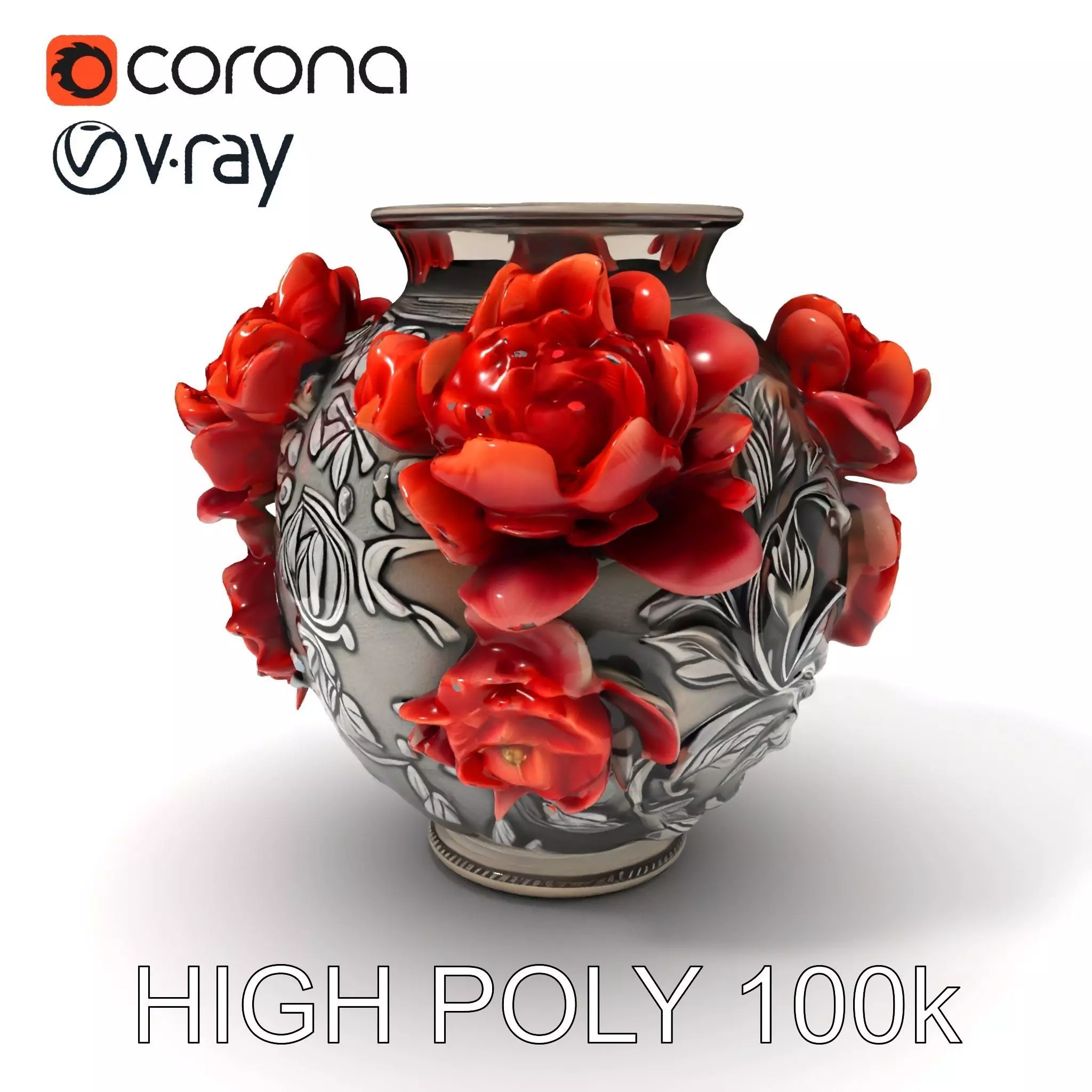 Ornate Floral Vase D Model Pack Low-poly 3D model_0