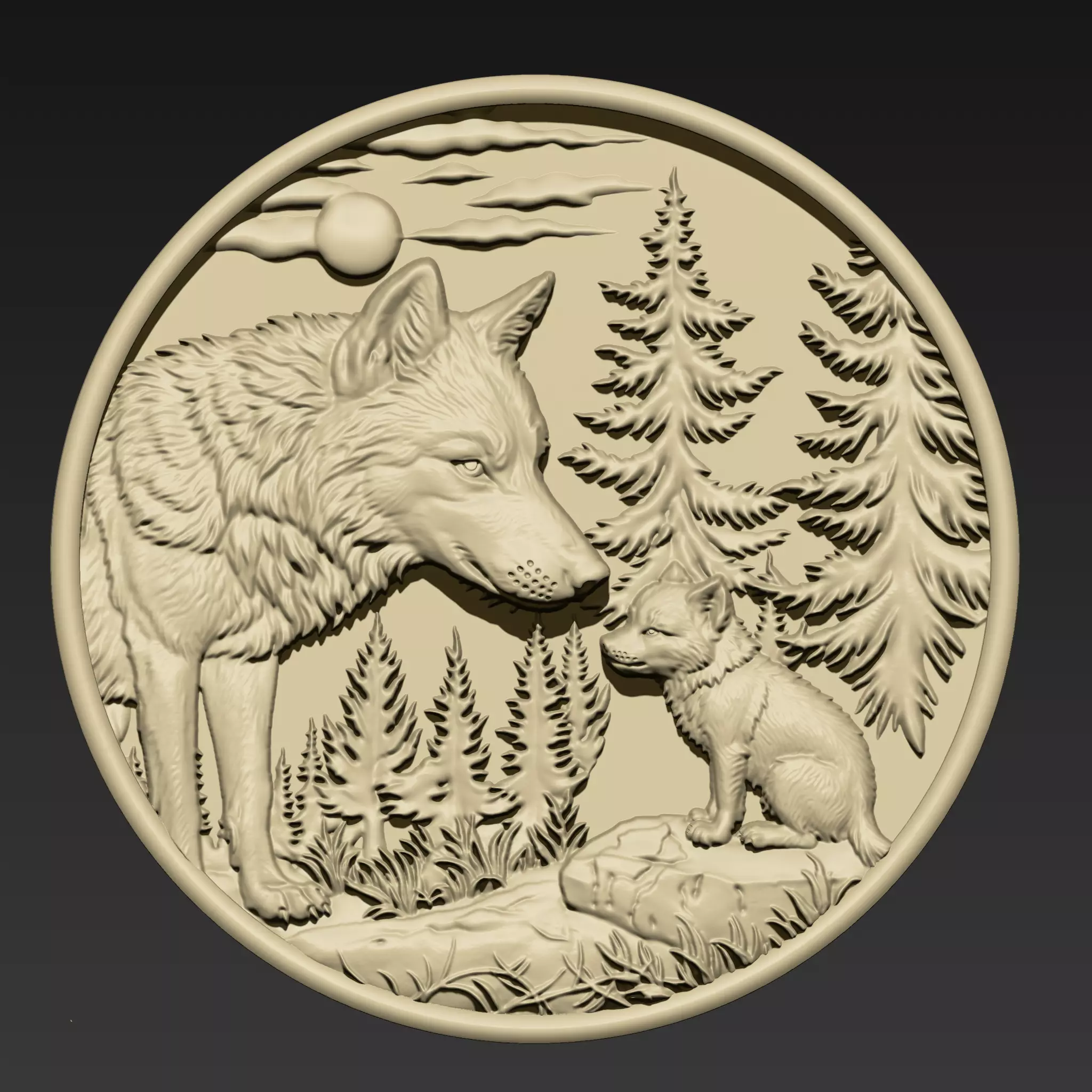 Wolf Mother and Cub A145 3D print model