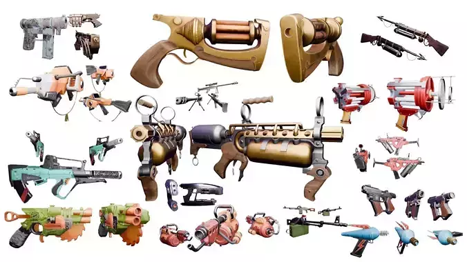 Stylized Guns Pack 34 Unique Game-Ready Weapons Models Low-poly 3D model