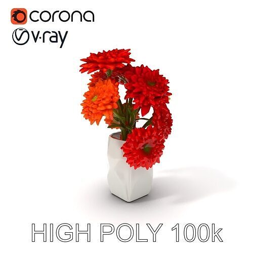 Vibrant Gerbera Flower Vase Model Pack Low-poly 3D model