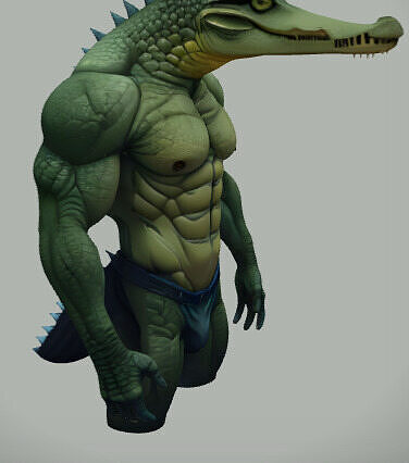 Muscular Humanoid Crocodile 3D model