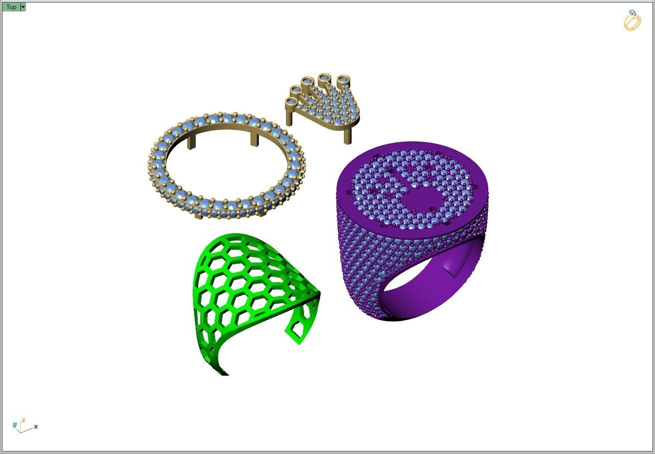 Custom Signet Rolex Crown Round Shape Diamond Ring 3D print model_11