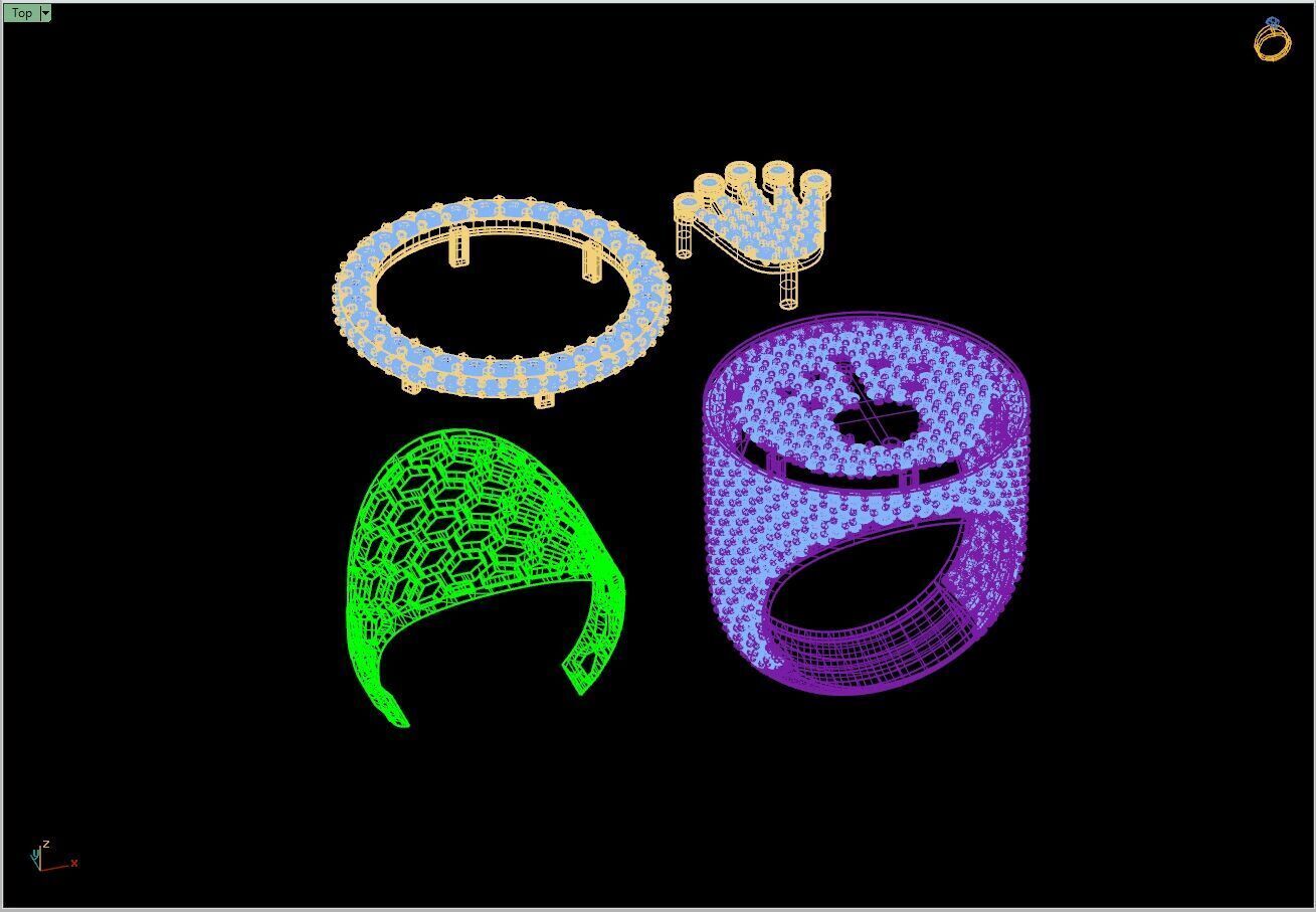 Custom Signet Rolex Crown Round Shape Diamond Ring 3D print model_14