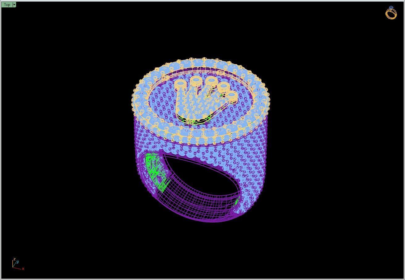 Custom Signet Rolex Crown Round Shape Diamond Ring 3D print model_13