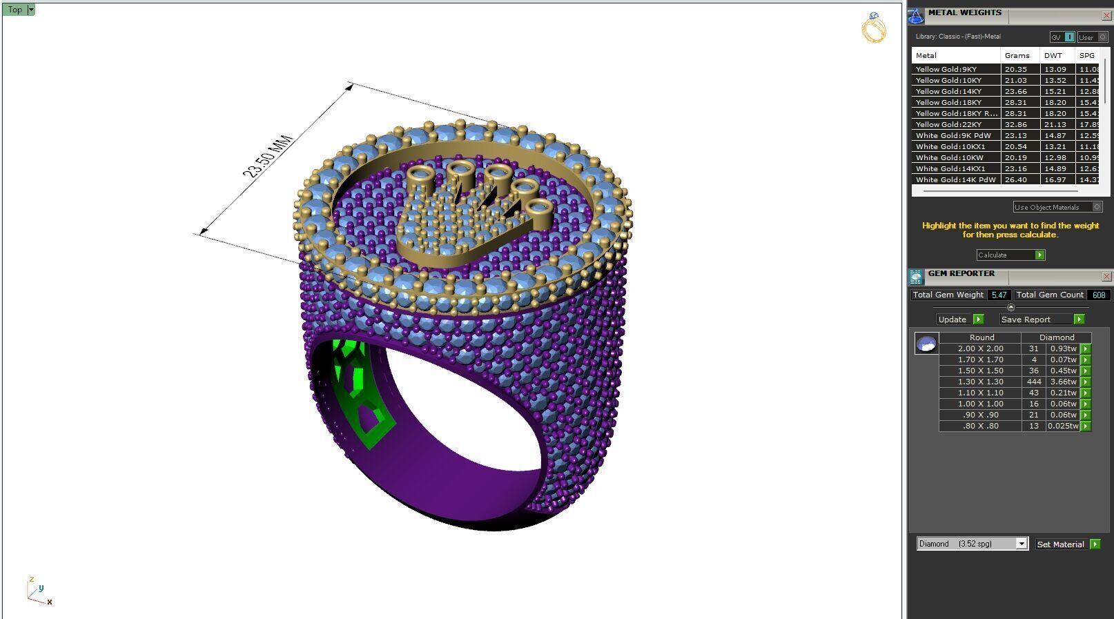 Custom Signet Rolex Crown Round Shape Diamond Ring 3D print model_6