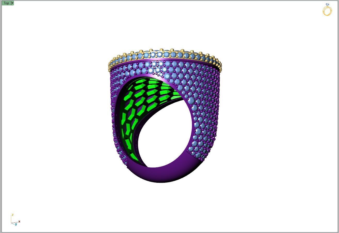 Custom Signet Rolex Crown Round Shape Diamond Ring 3D print model_9