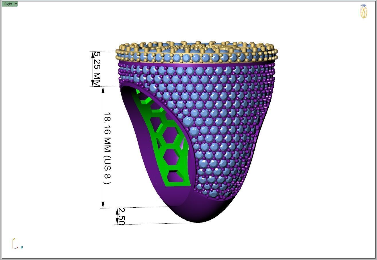 Custom Signet Rolex Crown Round Shape Diamond Ring 3D print model_7