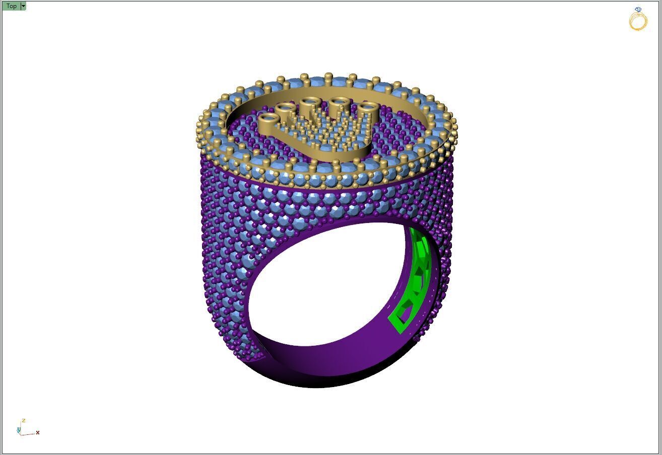 Custom Signet Rolex Crown Round Shape Diamond Ring 3D print model_8