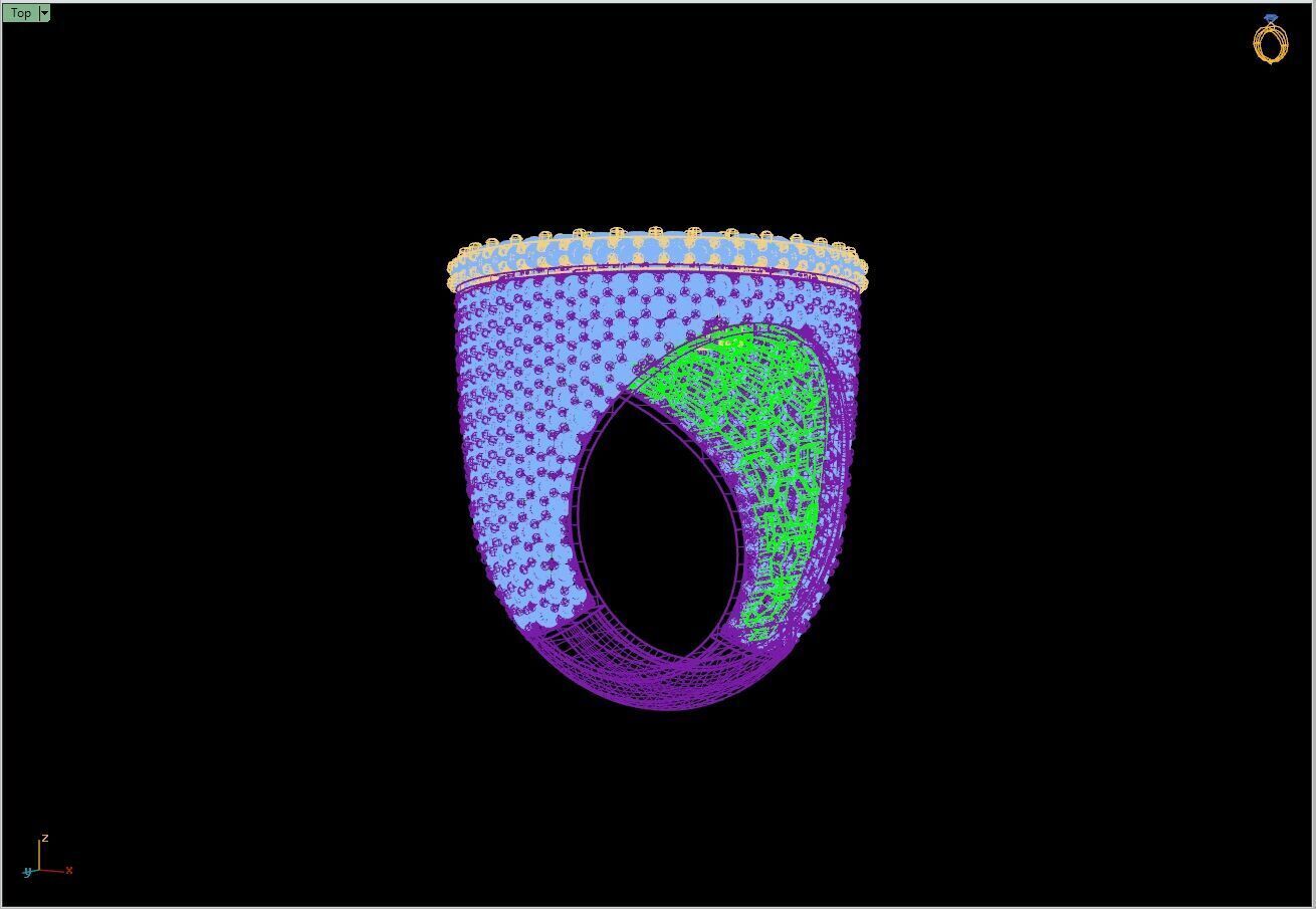 Custom Signet Rolex Crown Round Shape Diamond Ring 3D print model_15