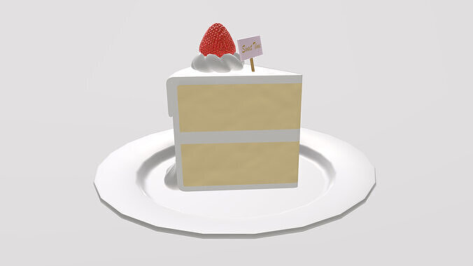 Stylized Low-Poly Strawberry Shortcake Slice Low-poly 3D model 6