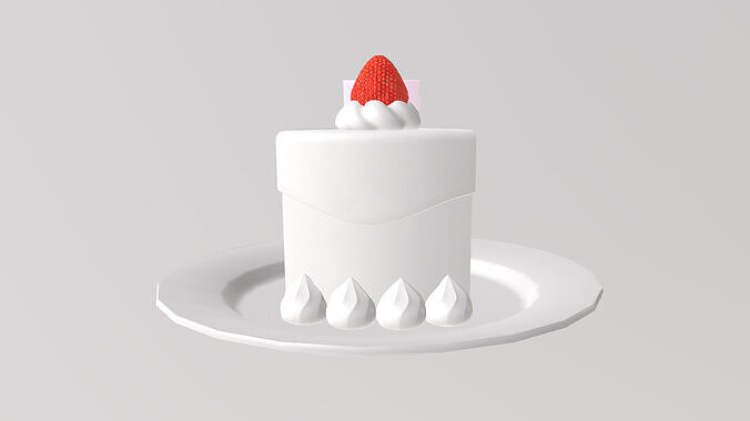 Stylized Low-Poly Strawberry Shortcake Slice Low-poly 3D model 5