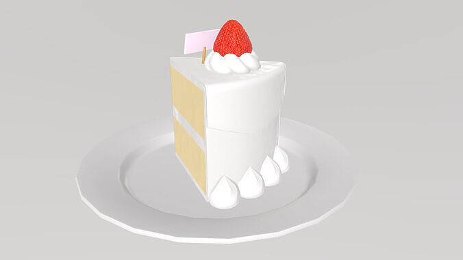 Stylized Low-Poly Strawberry Shortcake Slice Low-poly 3D model 4