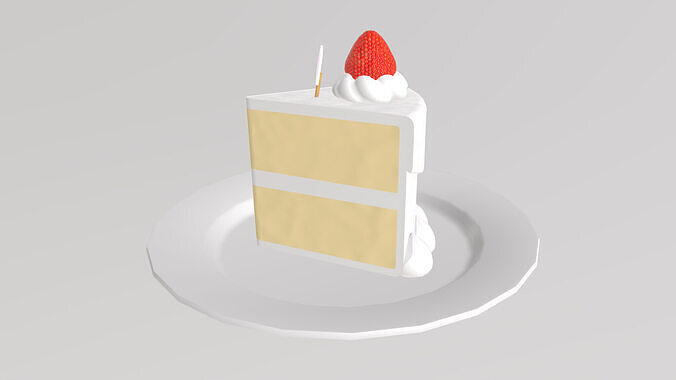 Stylized Low-Poly Strawberry Shortcake Slice Low-poly 3D model 3