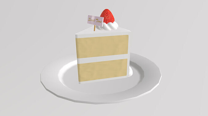 Stylized Low-Poly Strawberry Shortcake Slice Low-poly 3D model 2