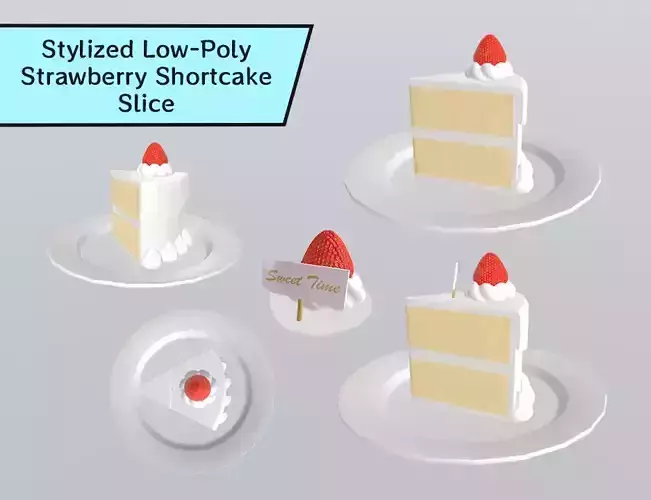 Stylized Low-Poly Strawberry Shortcake Slice