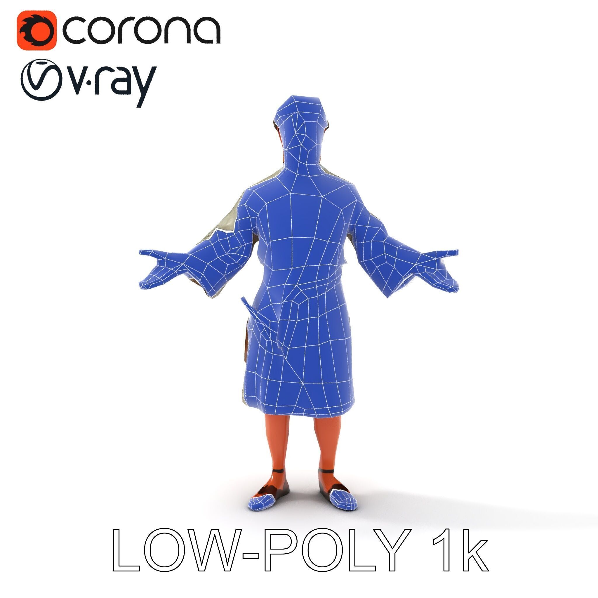 Friendly Medieval Artist in Traditional Attire D Character Model Low-poly 3D model_33
