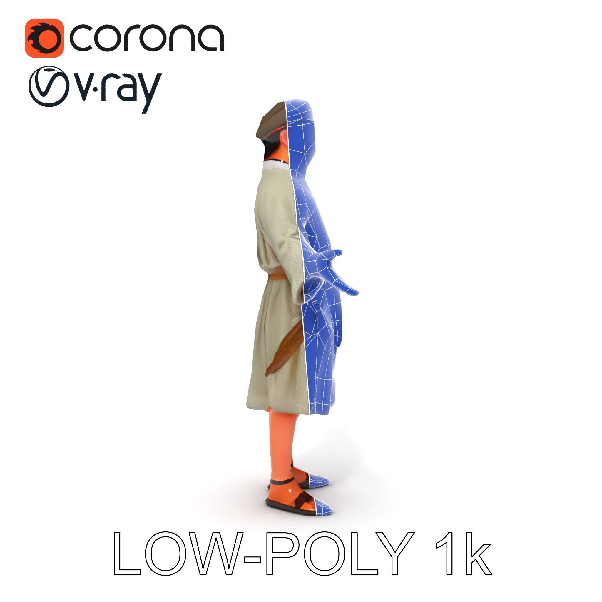 Friendly Medieval Artist in Traditional Attire D Character Model Low-poly 3D model_31