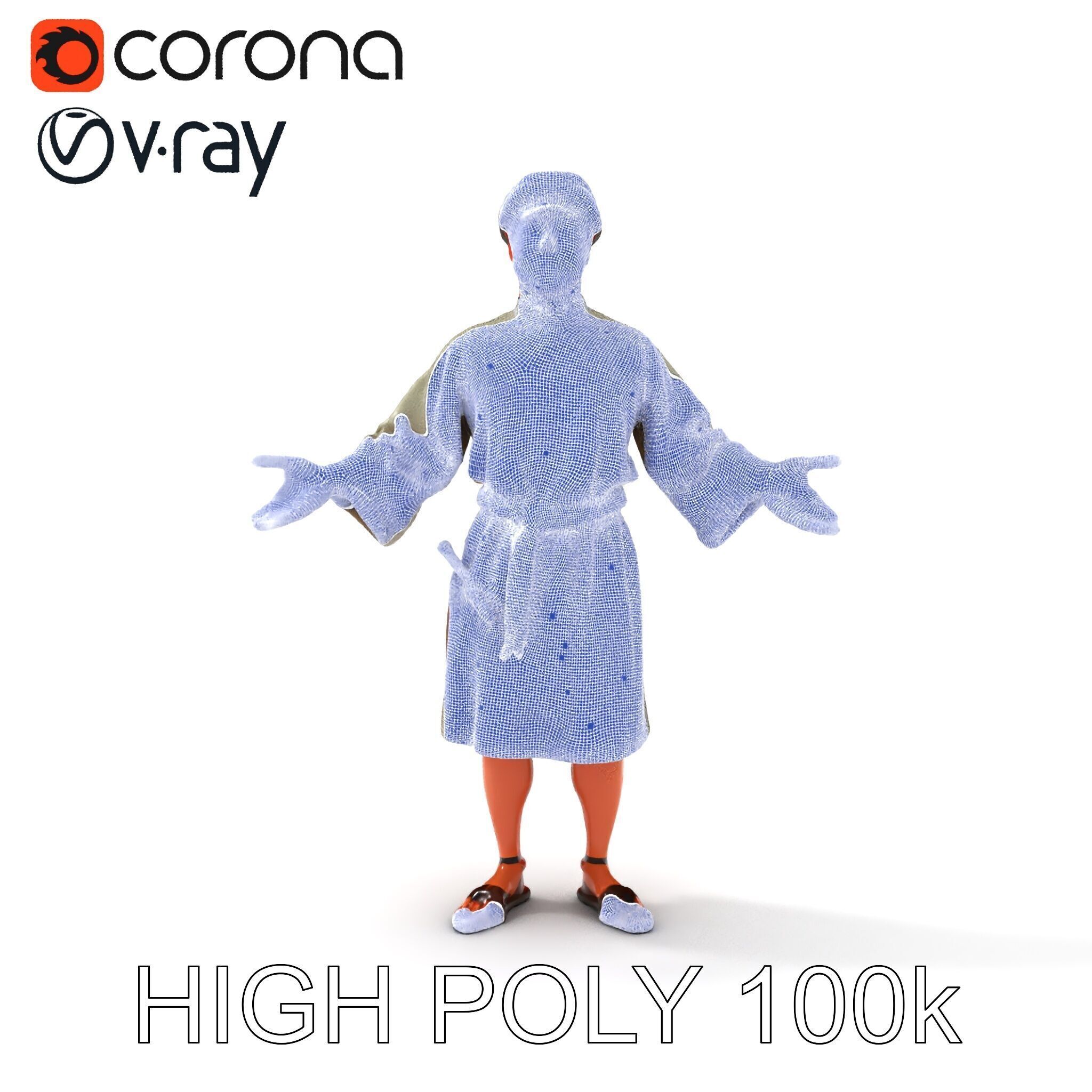 Friendly Medieval Artist in Traditional Attire D Character Model Low-poly 3D model_26