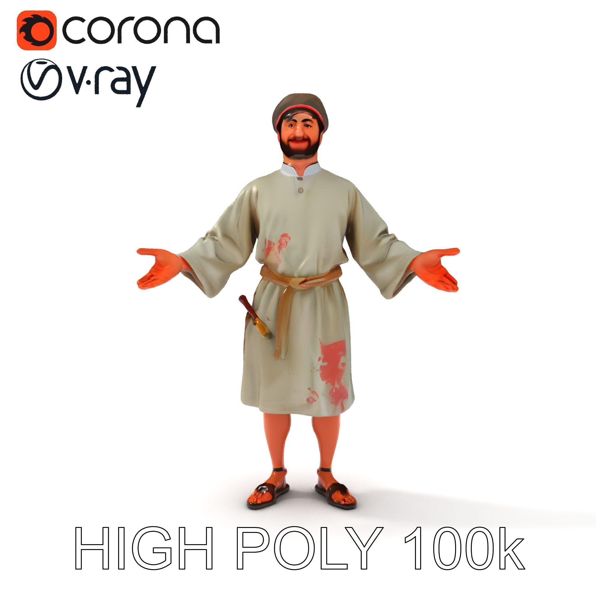 Friendly Medieval Artist in Traditional Attire D Character Model Low-poly 3D model_34