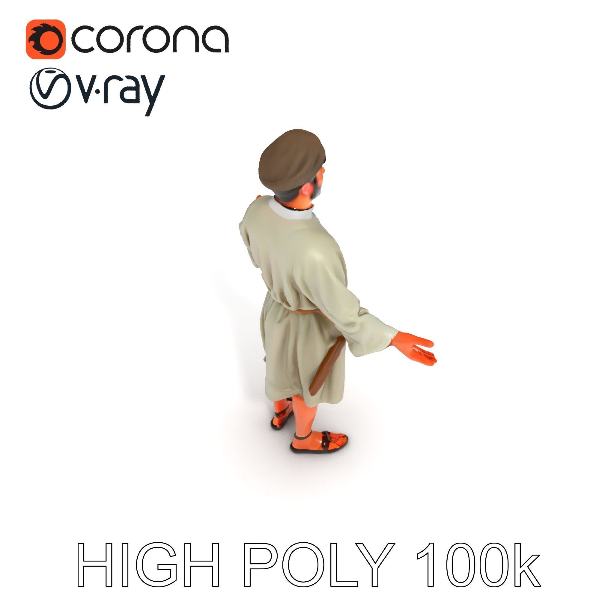 Friendly Medieval Artist in Traditional Attire D Character Model Low-poly 3D model_20