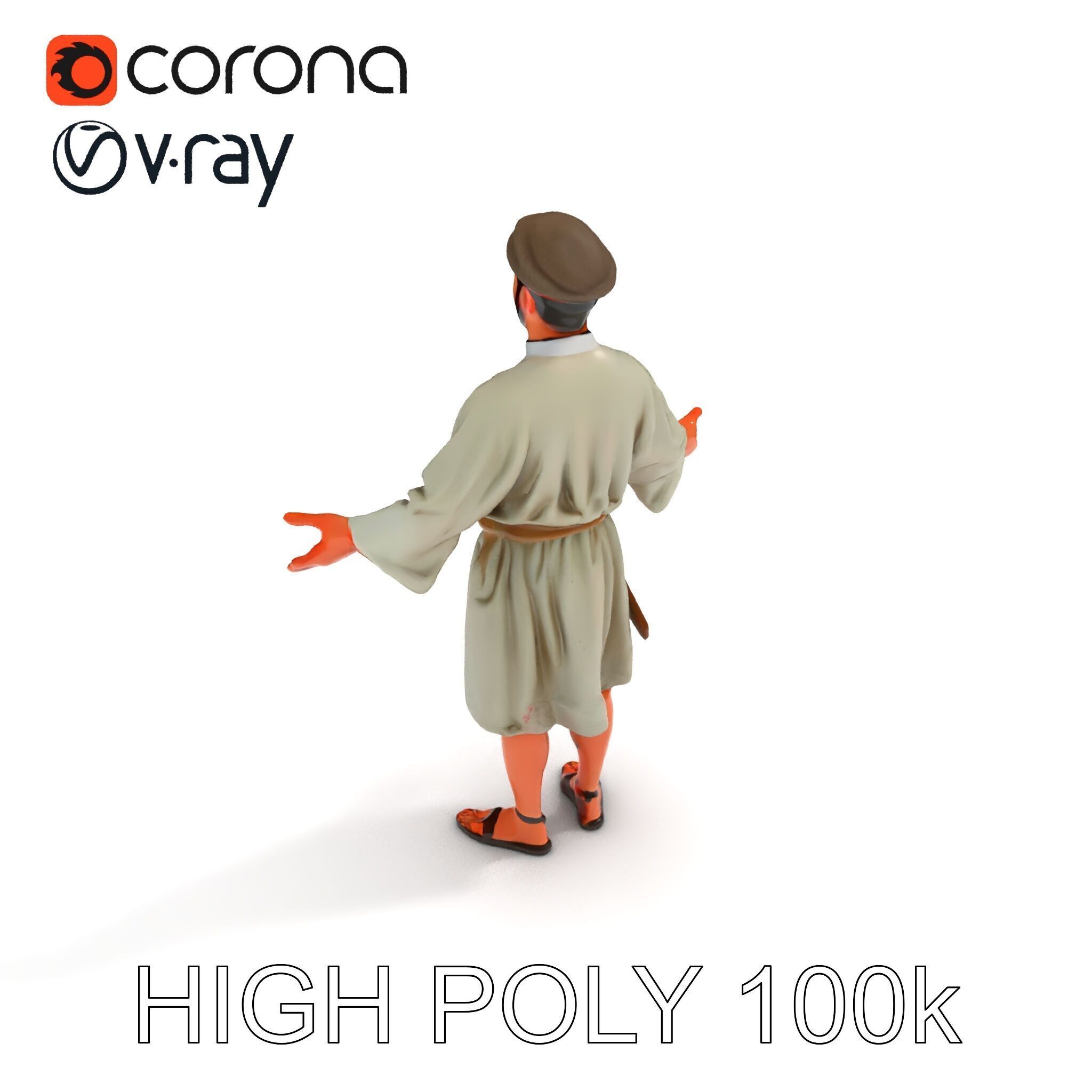 Friendly Medieval Artist in Traditional Attire D Character Model Low-poly 3D model_23