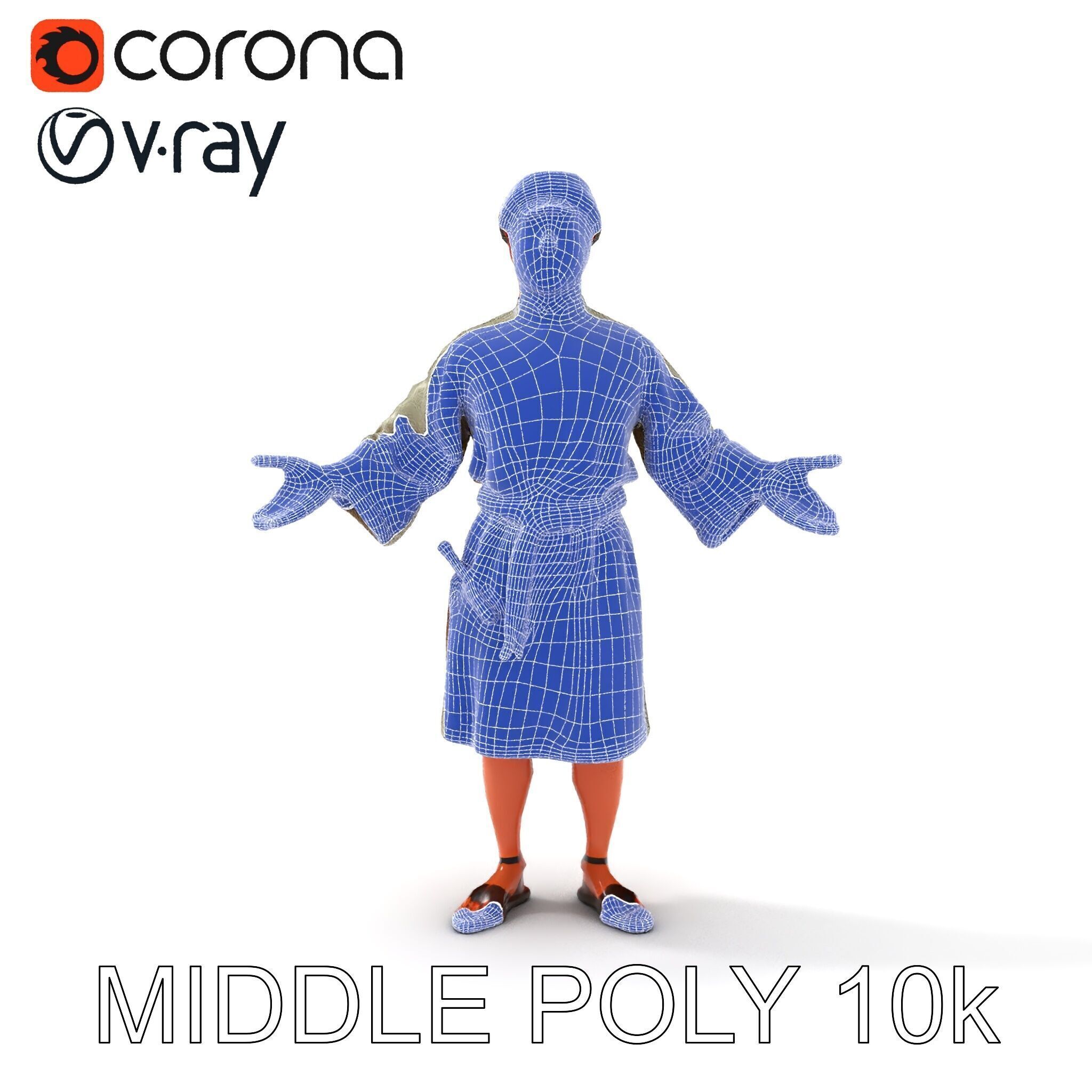 Friendly Medieval Artist in Traditional Attire D Character Model Low-poly 3D model_10