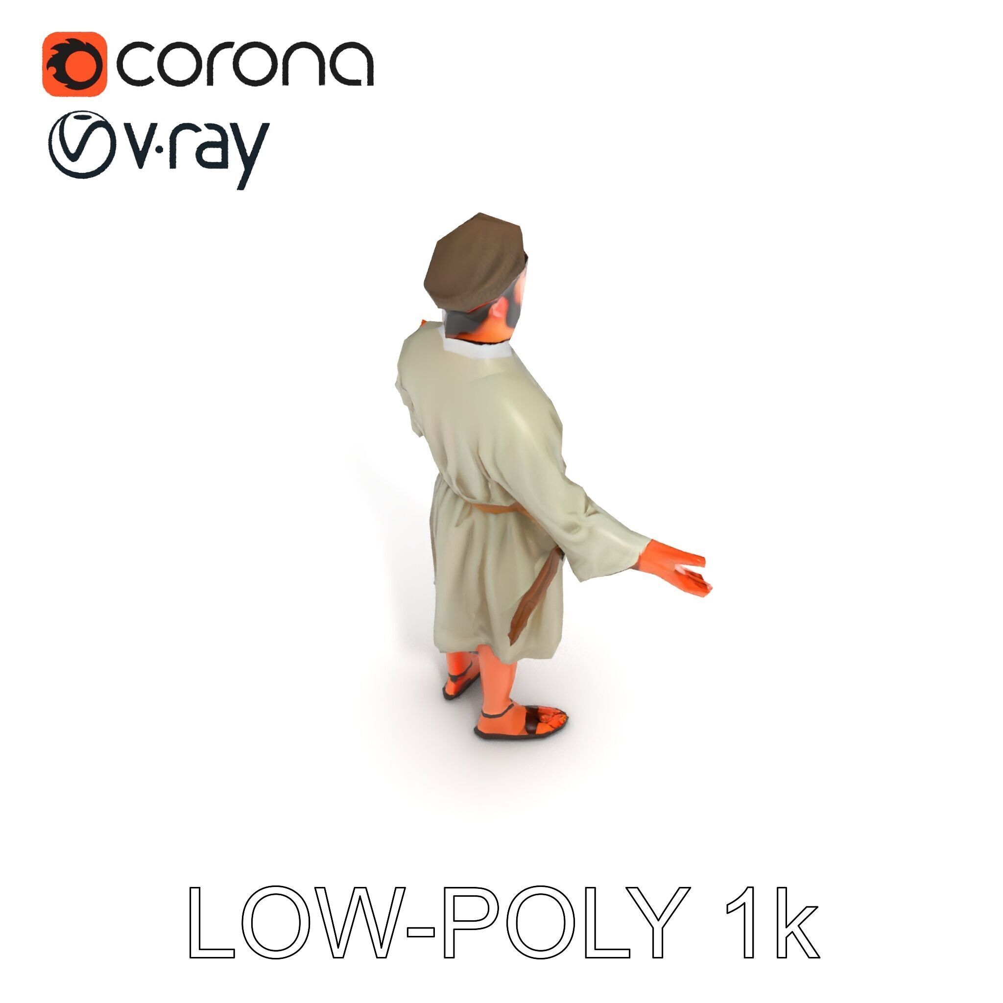 Friendly Medieval Artist in Traditional Attire D Character Model Low-poly 3D model_11