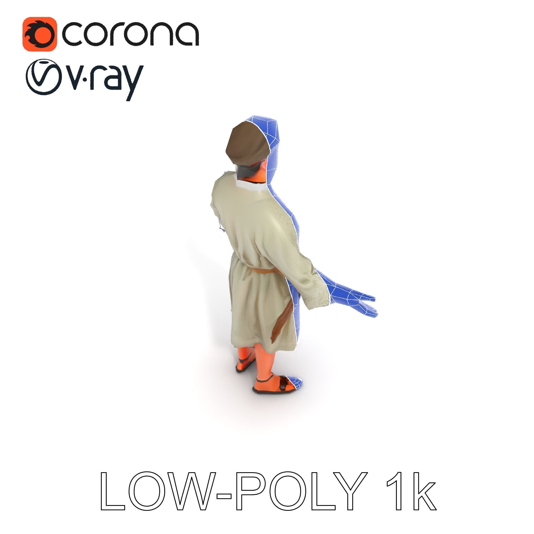 Friendly Medieval Artist in Traditional Attire D Character Model Low-poly 3D model_28