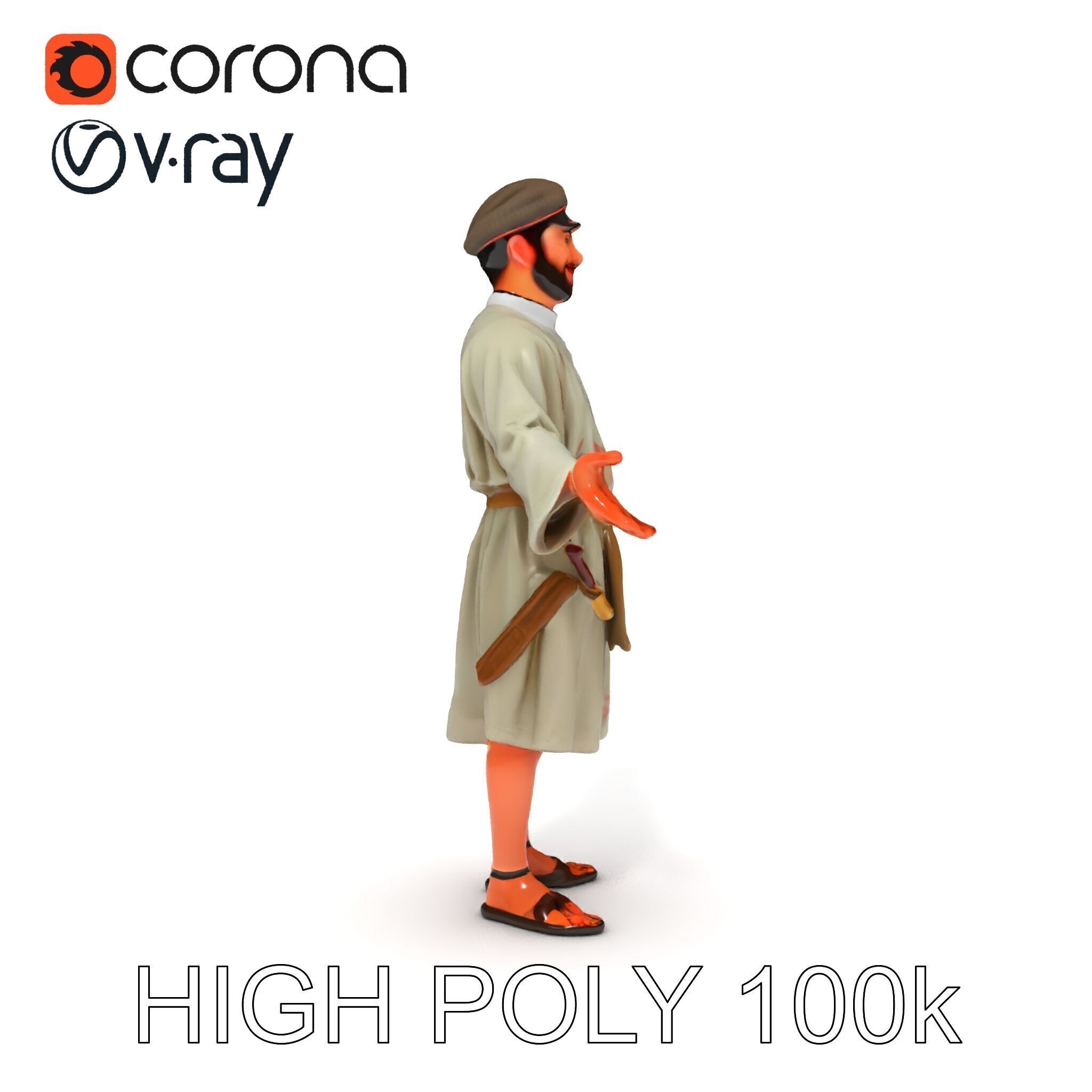 Friendly Medieval Artist in Traditional Attire D Character Model Low-poly 3D model_14