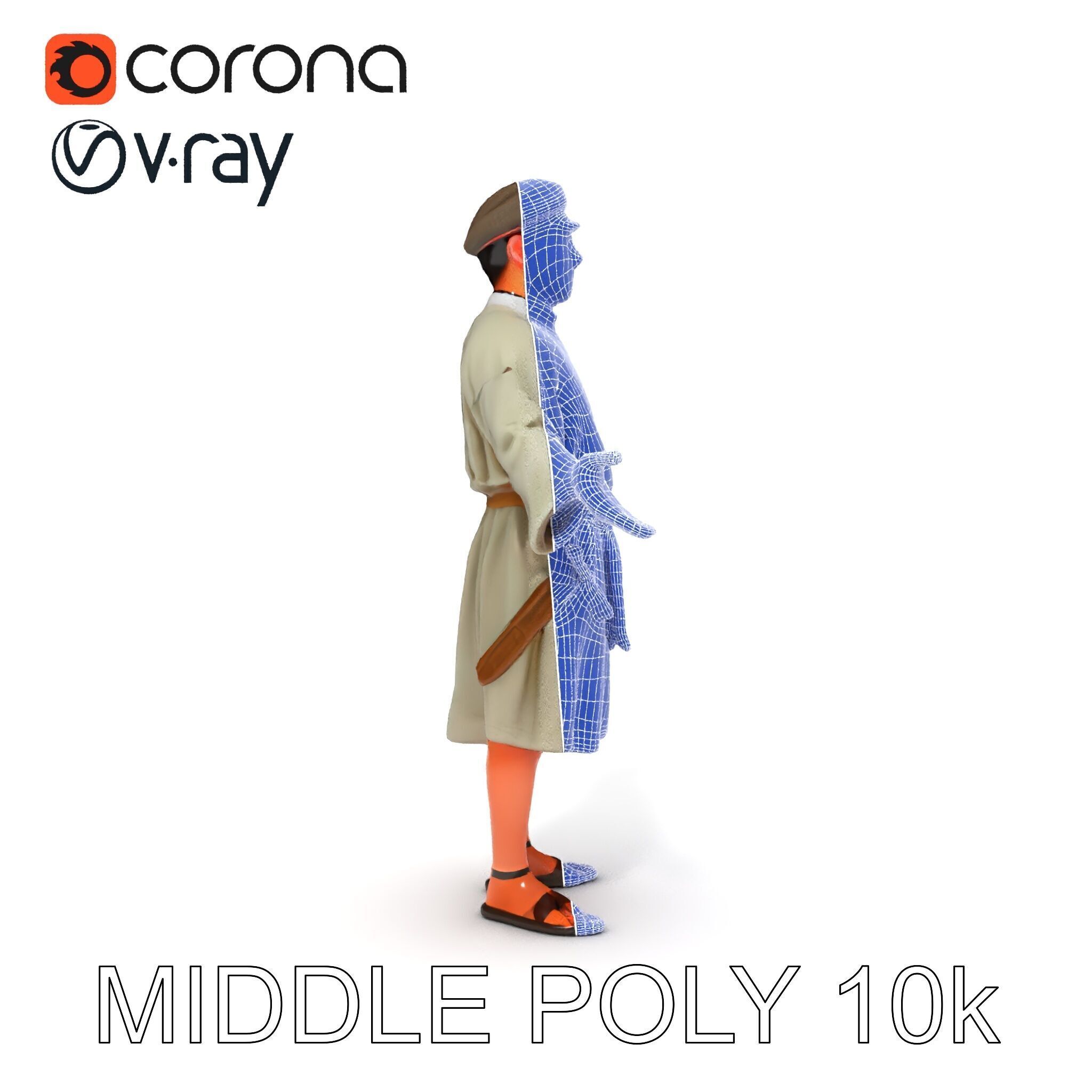 Friendly Medieval Artist in Traditional Attire D Character Model Low-poly 3D model_37