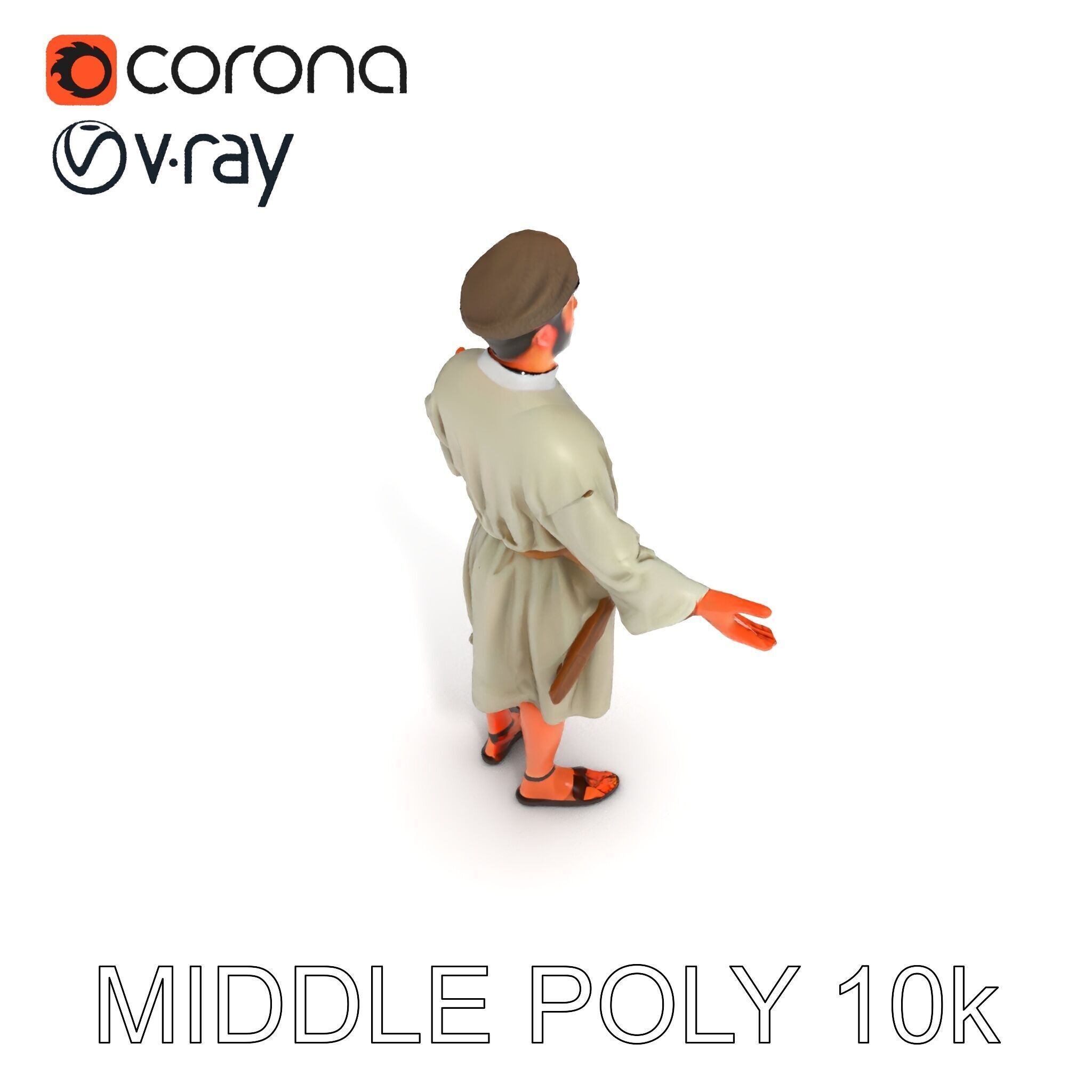 Friendly Medieval Artist in Traditional Attire D Character Model Low-poly 3D model_32