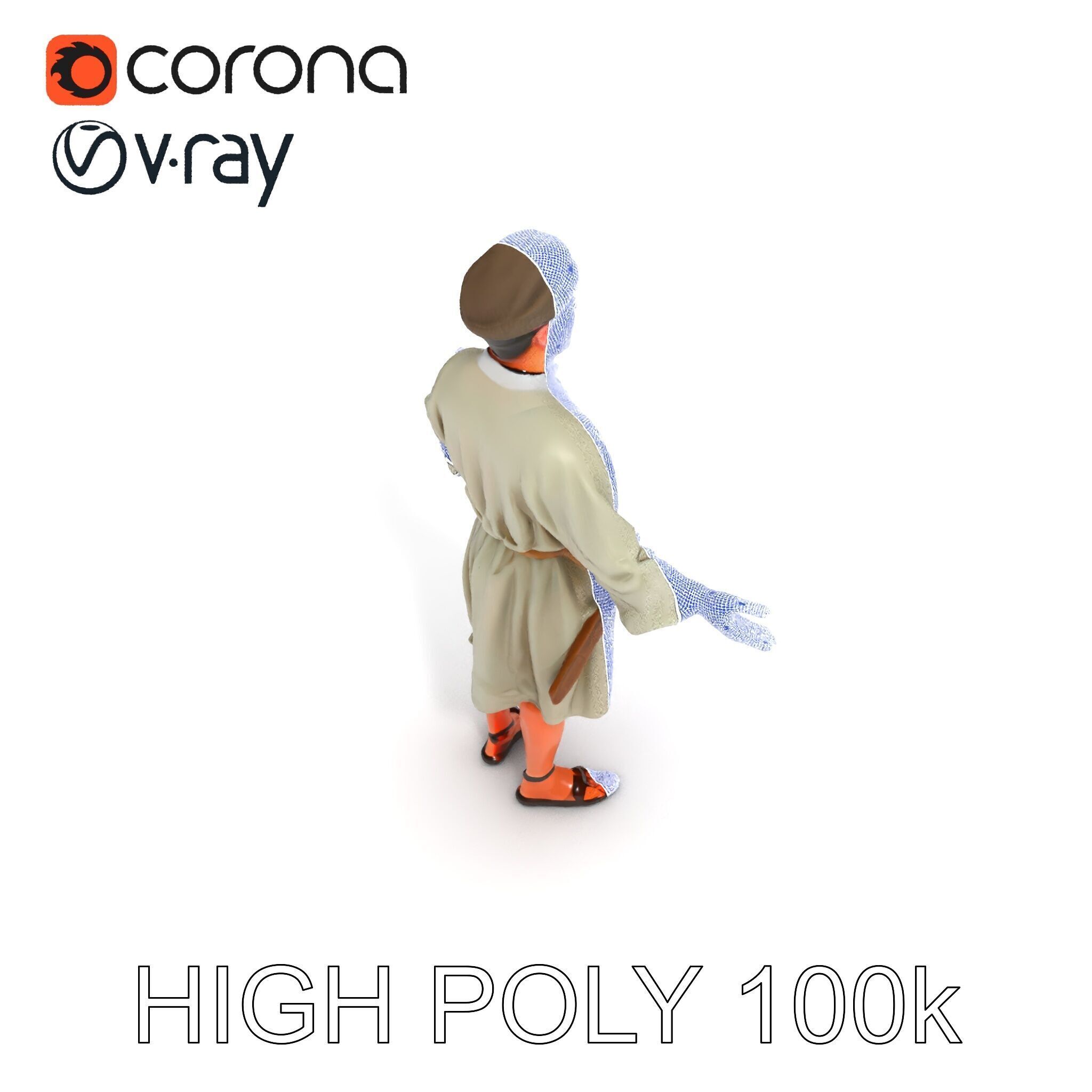 Friendly Medieval Artist in Traditional Attire D Character Model Low-poly 3D model_17