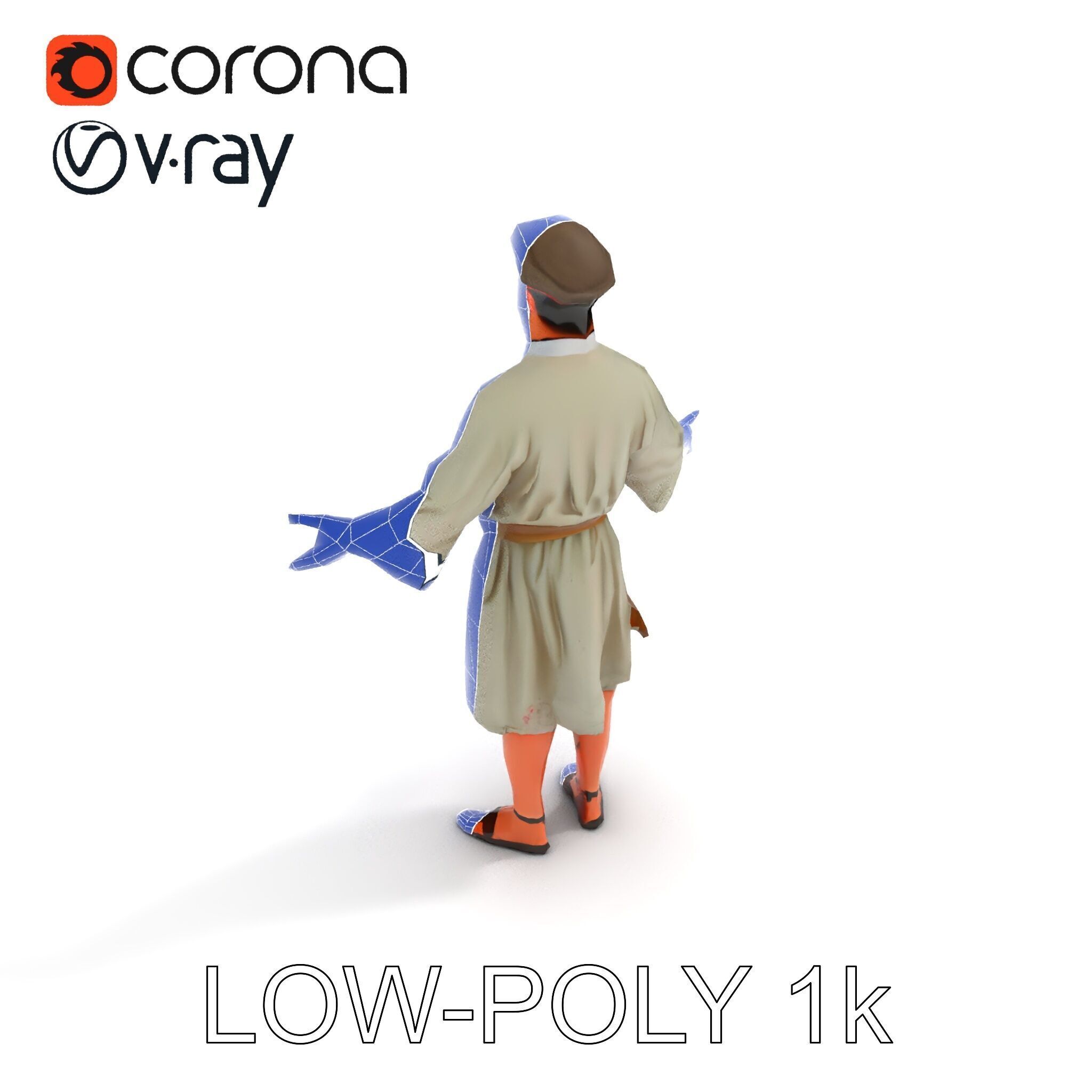 Friendly Medieval Artist in Traditional Attire D Character Model Low-poly 3D model_25