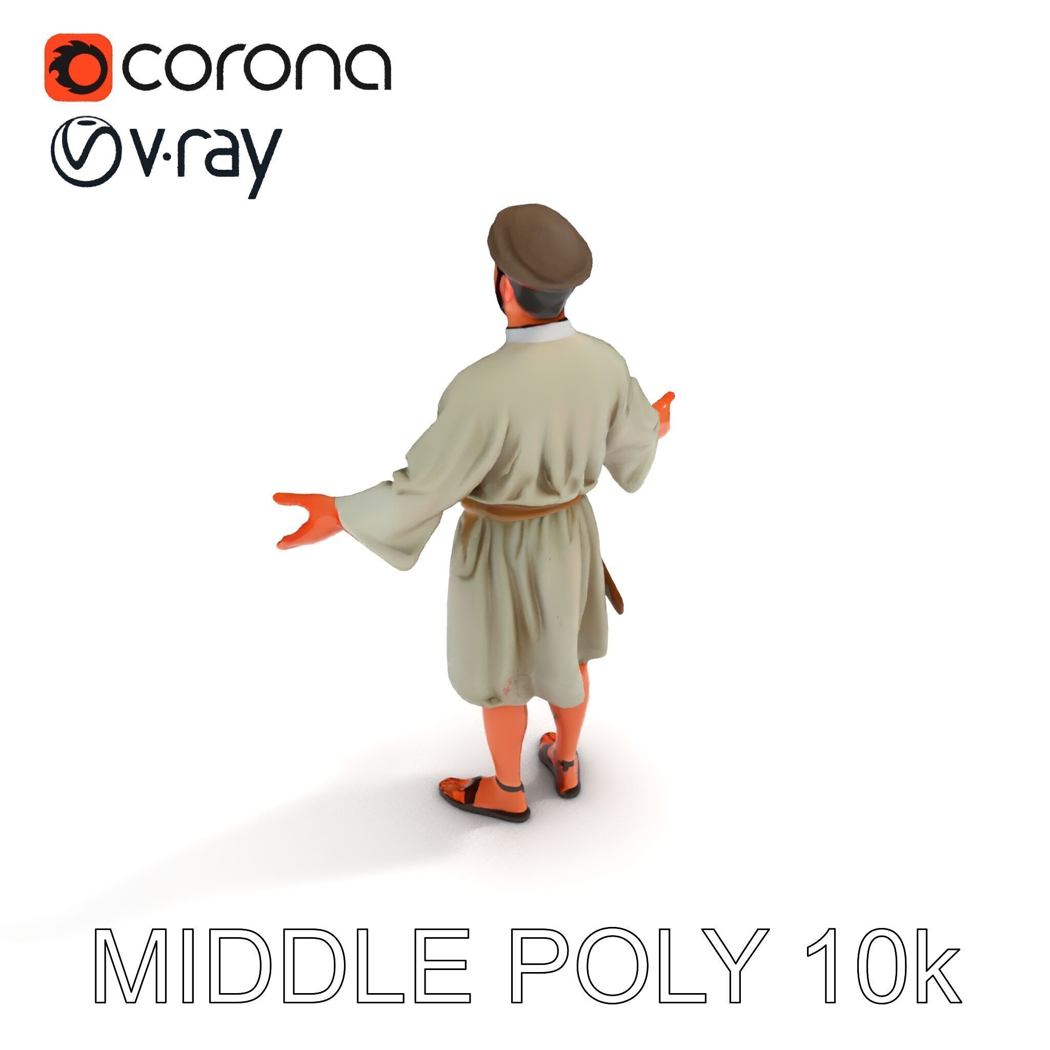 Friendly Medieval Artist in Traditional Attire D Character Model Low-poly 3D model_8