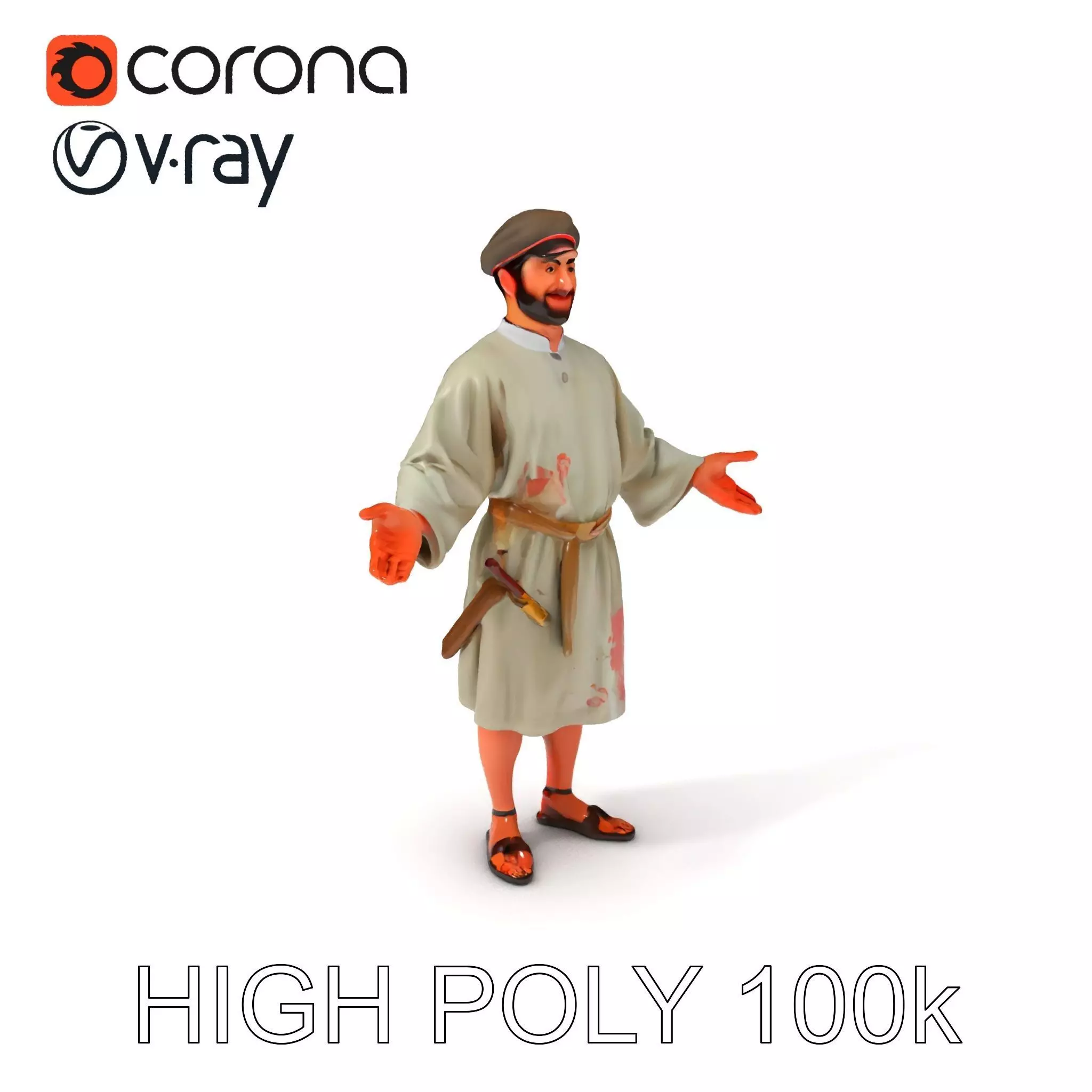 Friendly Medieval Artist in Traditional Attire D Character Model Low-poly 3D model_0