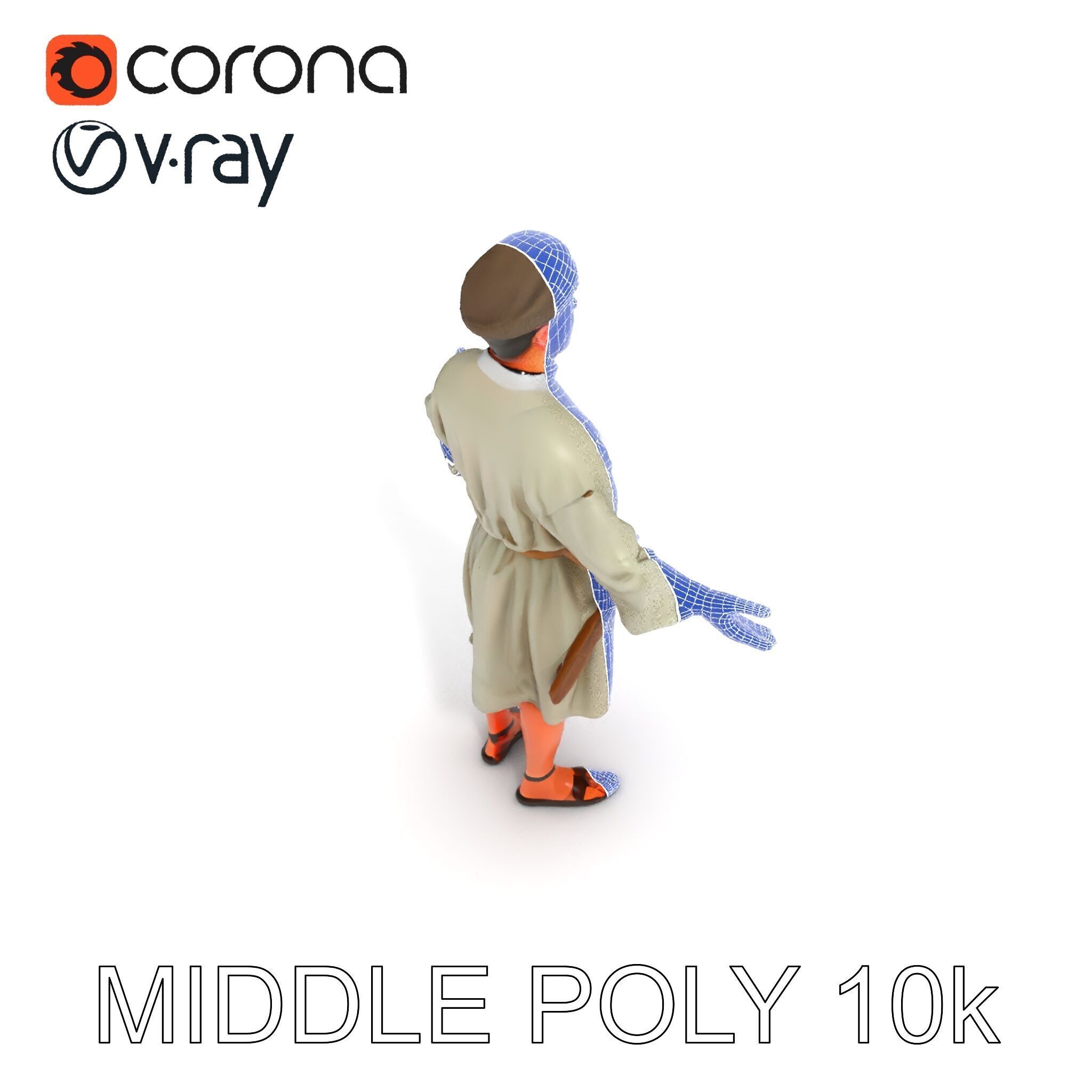 Friendly Medieval Artist in Traditional Attire D Character Model Low-poly 3D model_12